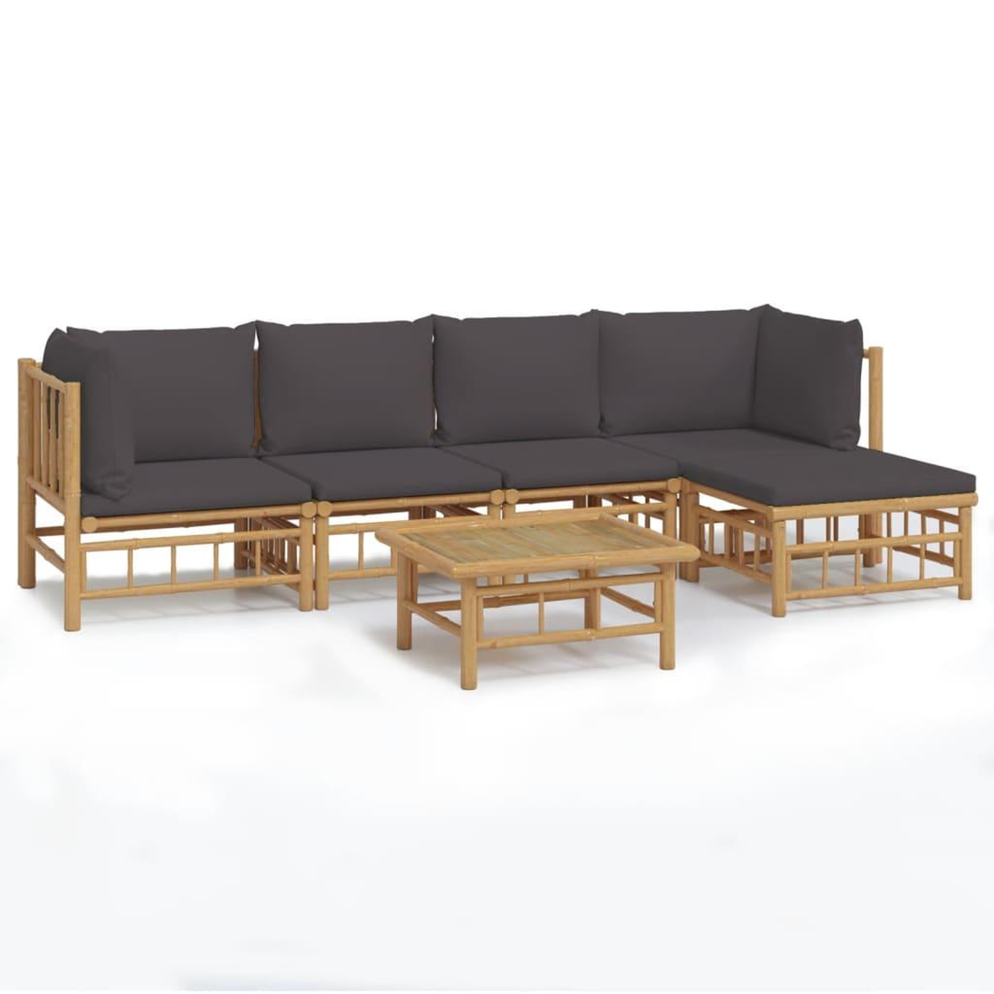 Voir la diapositive 2 : VIDAXL Salon de jardin 6 pcs avec coussins gris fonce bambou