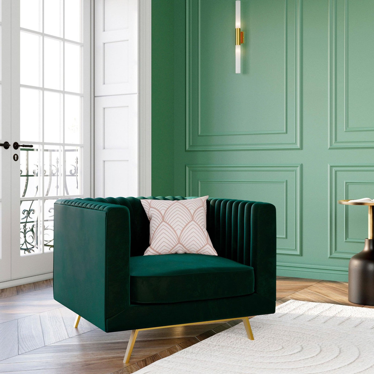 MAISON PAVANE Ensemble canapé et fauteuil en velours vert 3 places-Gatsby