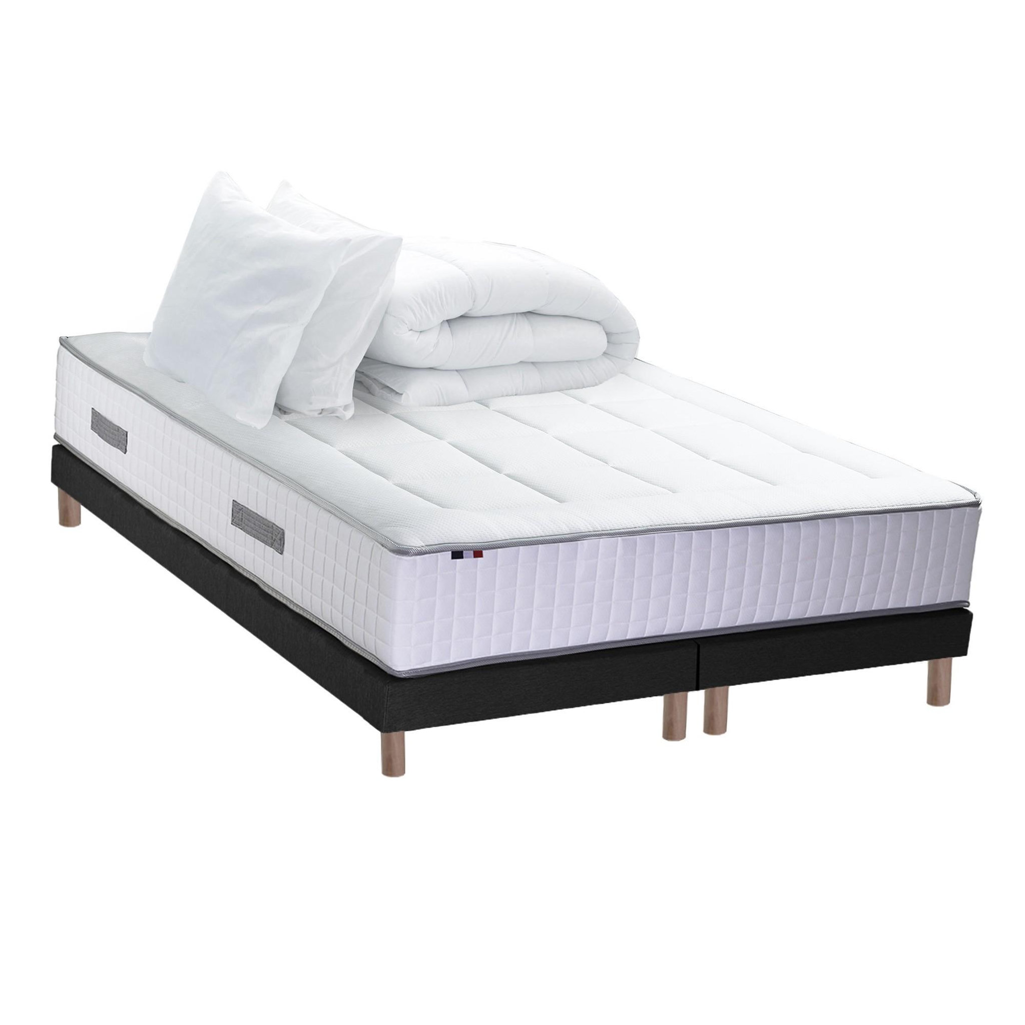 Voir la diapositive 2 : IDLITERIE Ensemble matelas Ressort 7 zones + sommier + oreiller + couette - FABRICATION FRANCAISE