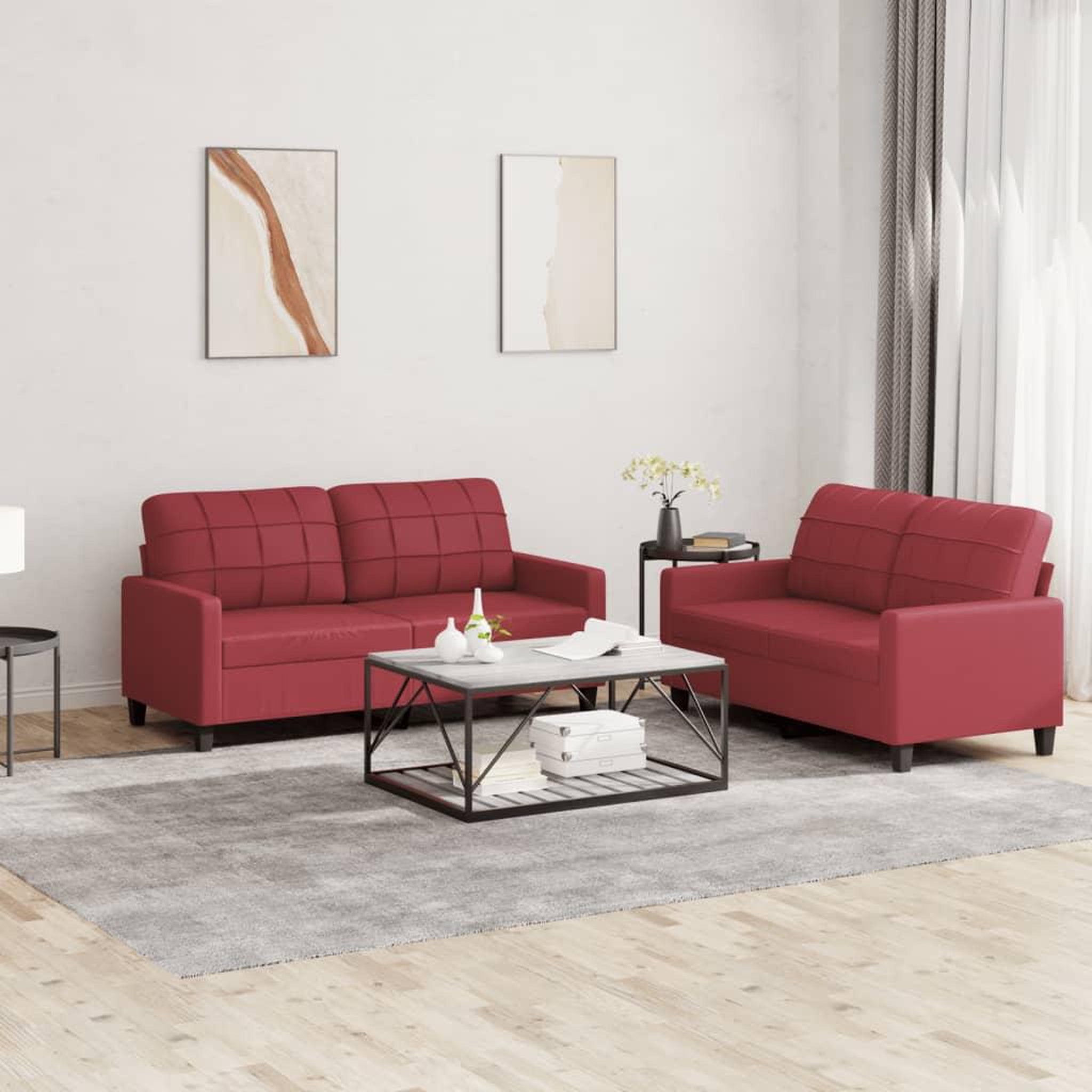 VIDAXL Ensemble de canapes 2 pcs et coussins Rouge bordeaux Similicuir