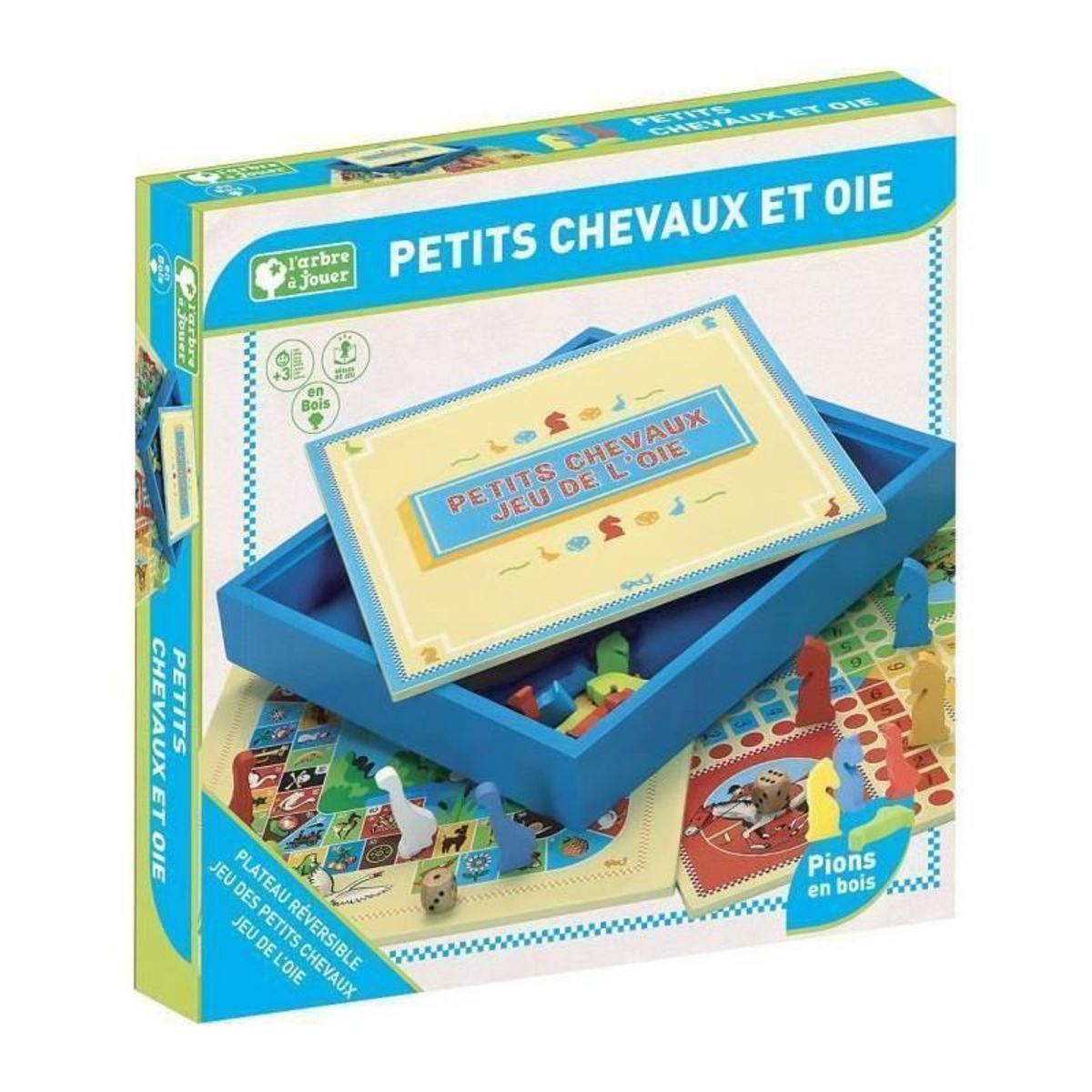 JeuJura Coffret en bois Jeu des Petits Chevaux et de l'oie