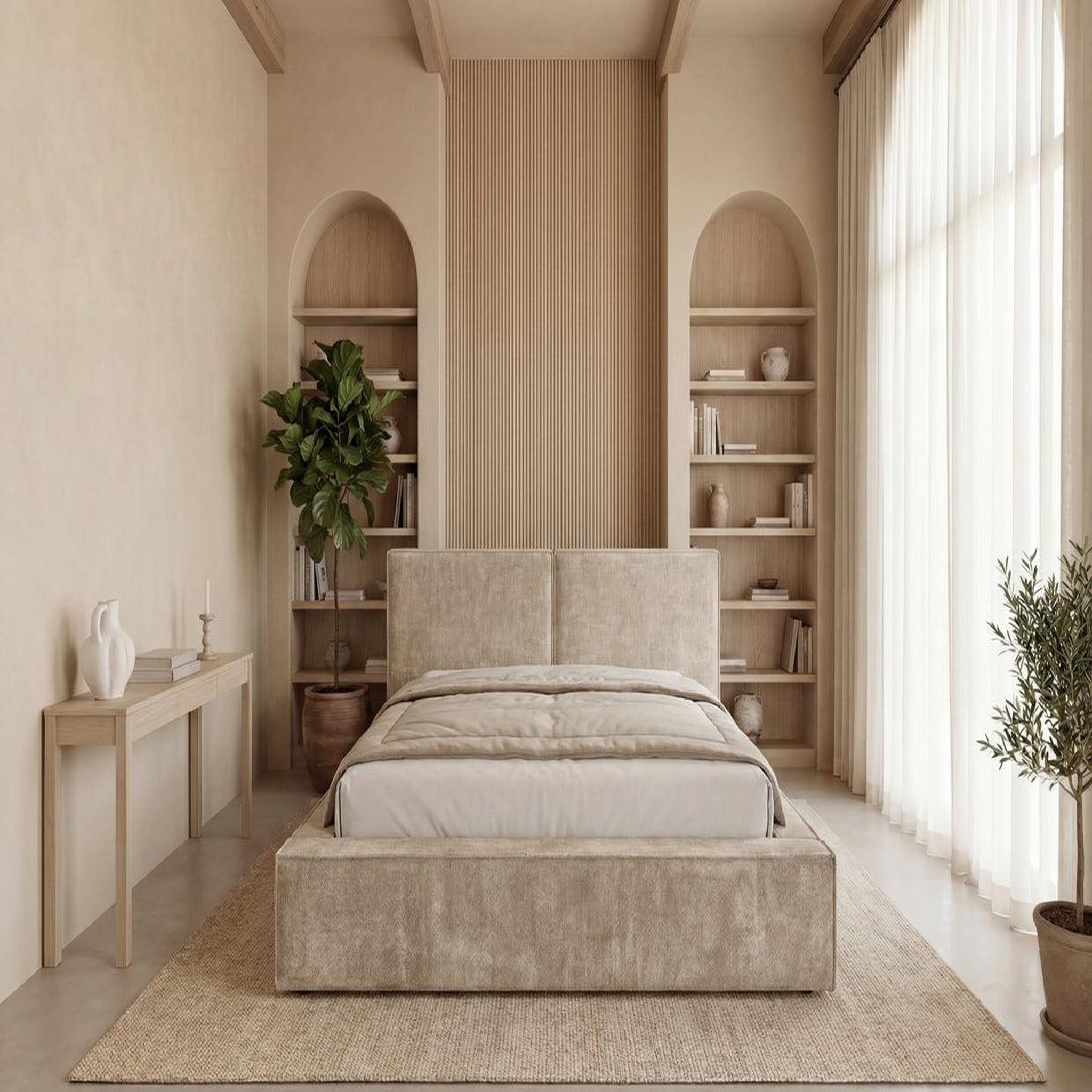 Voir la diapositive 3 : CASANOVA PARIS Celia - lit coffre tissu velours beige