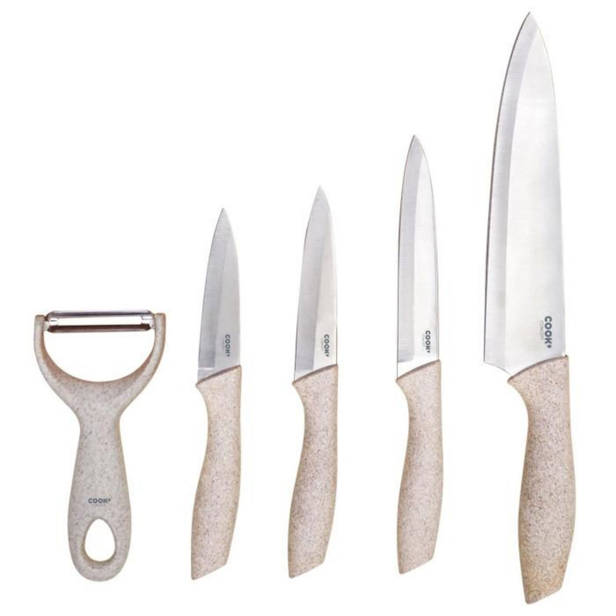 Paris Prix Lot de 4 Couteaux & Éplucheur  Inox  31cm Beige