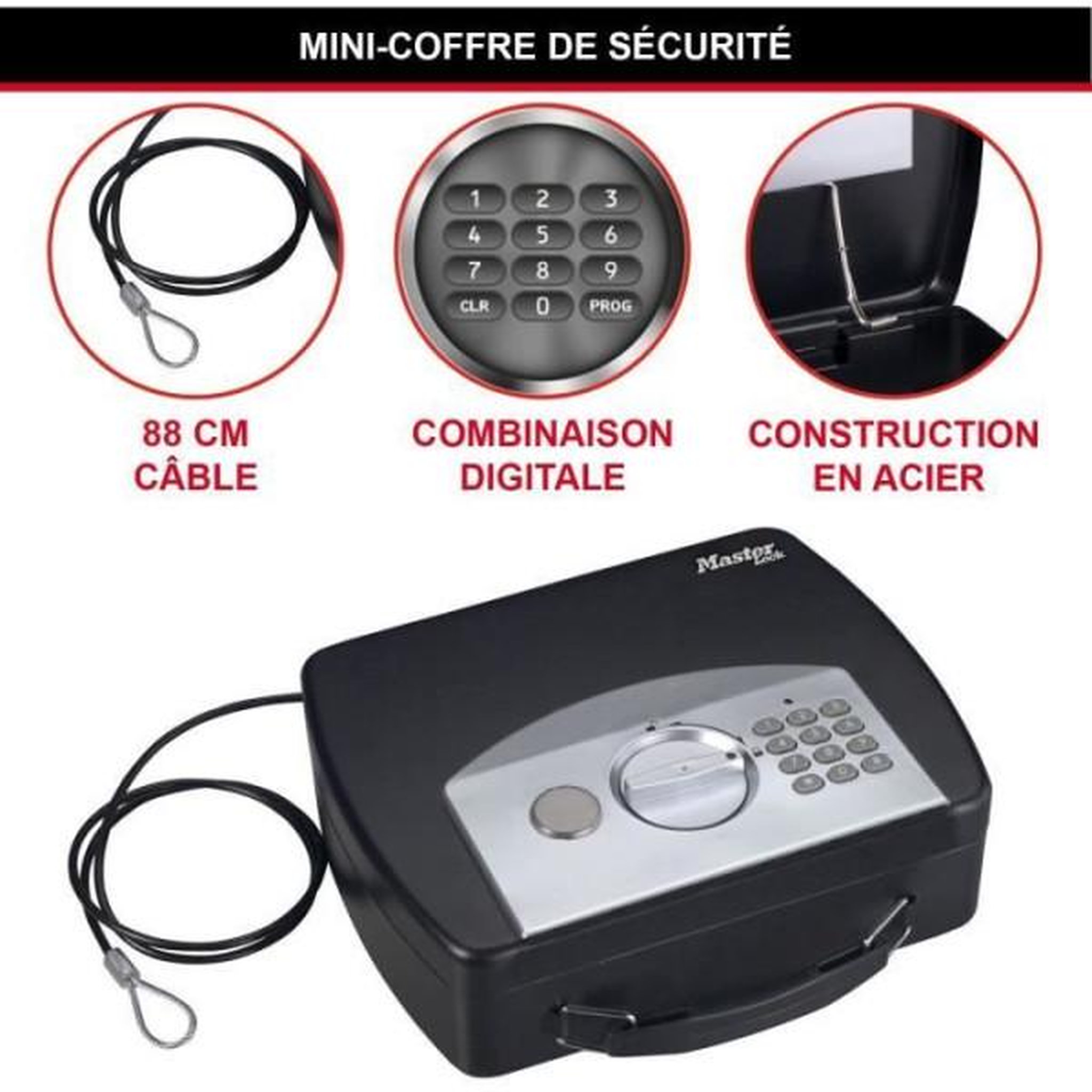 Voir la diapositive 4 : Master lock Master lock petit coffre nomade a combinaison électronique p008eml