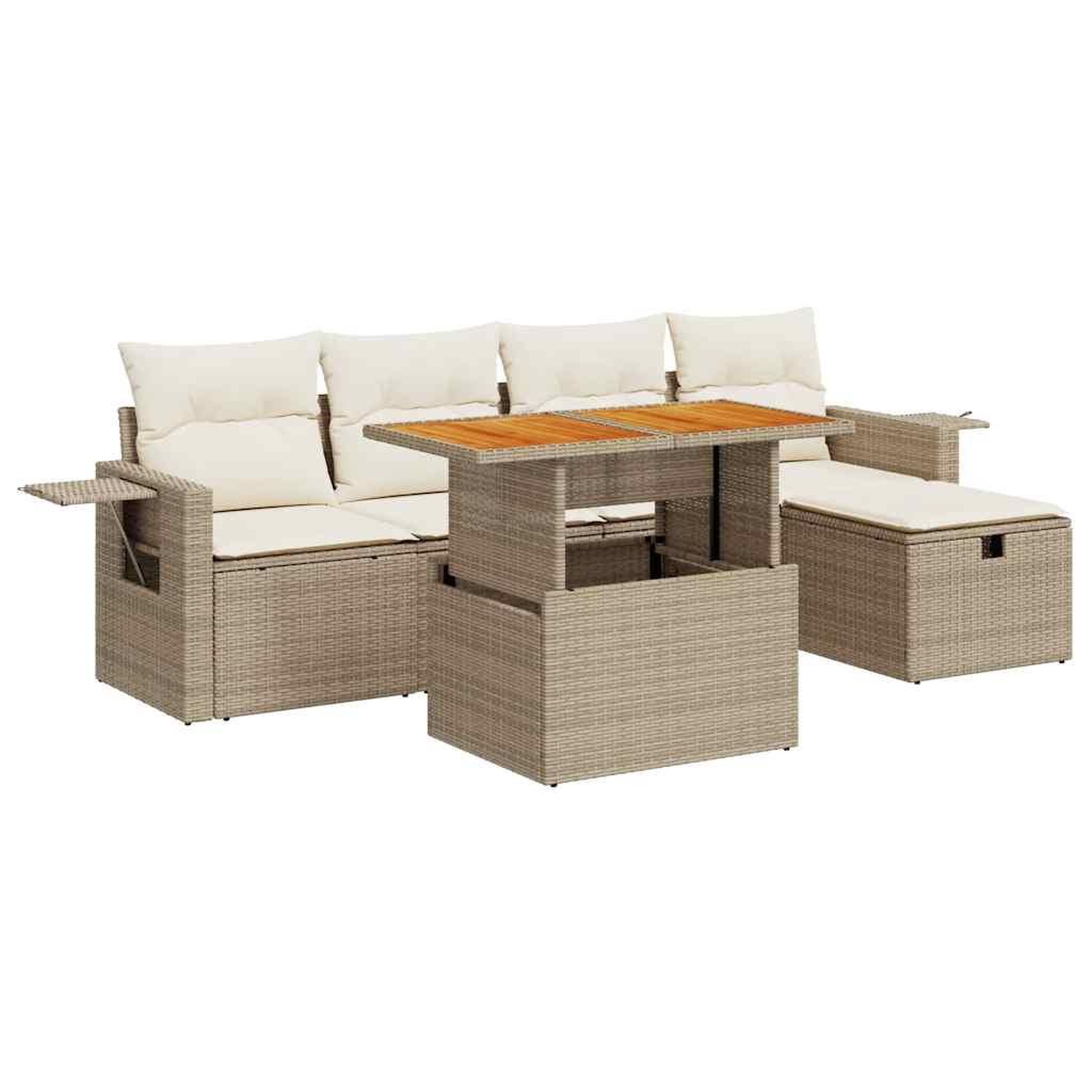 Voir la diapositive 2 : VIDAXL Salon de jardin 6 pcs avec coussins beige resine tressee acacia