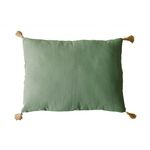 TOILINUX Coussin rectangulaire Panama avec 4 pompons en jute - 70 cm x 50 cm - Vert Argile. Coloris disponibles : Noir, Orange, Jaune, Rose