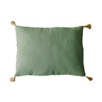 TOILINUX Coussin rectangulaire Panama avec 4 pompons en jute - 70 cm x 50 cm - Vert Argile. Coloris disponibles : Orange, Rose, Noir, Jaune