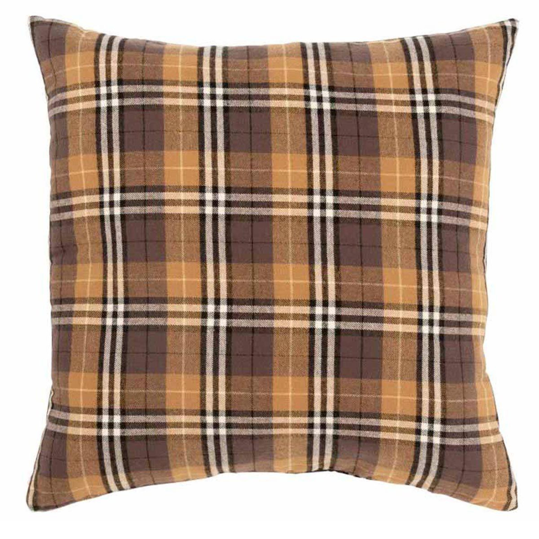Voir la diapositive 1 : J-LINE Coussin carré  quadrillage  38x38cm marron & ocre