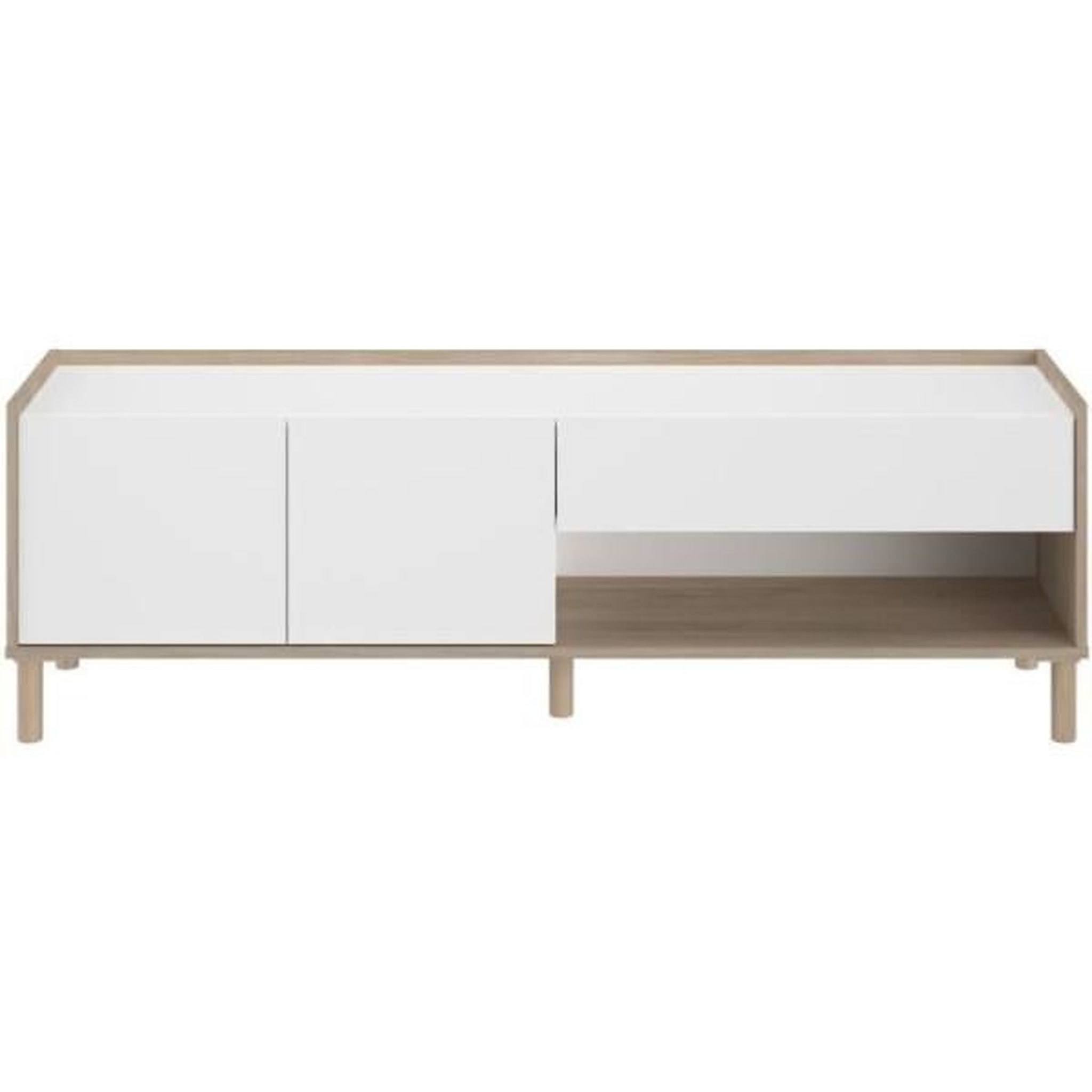 PARISOT Meuble tv morphos l 150 x p 40 x h 47,3 cm - décor blanc / chene - parisot