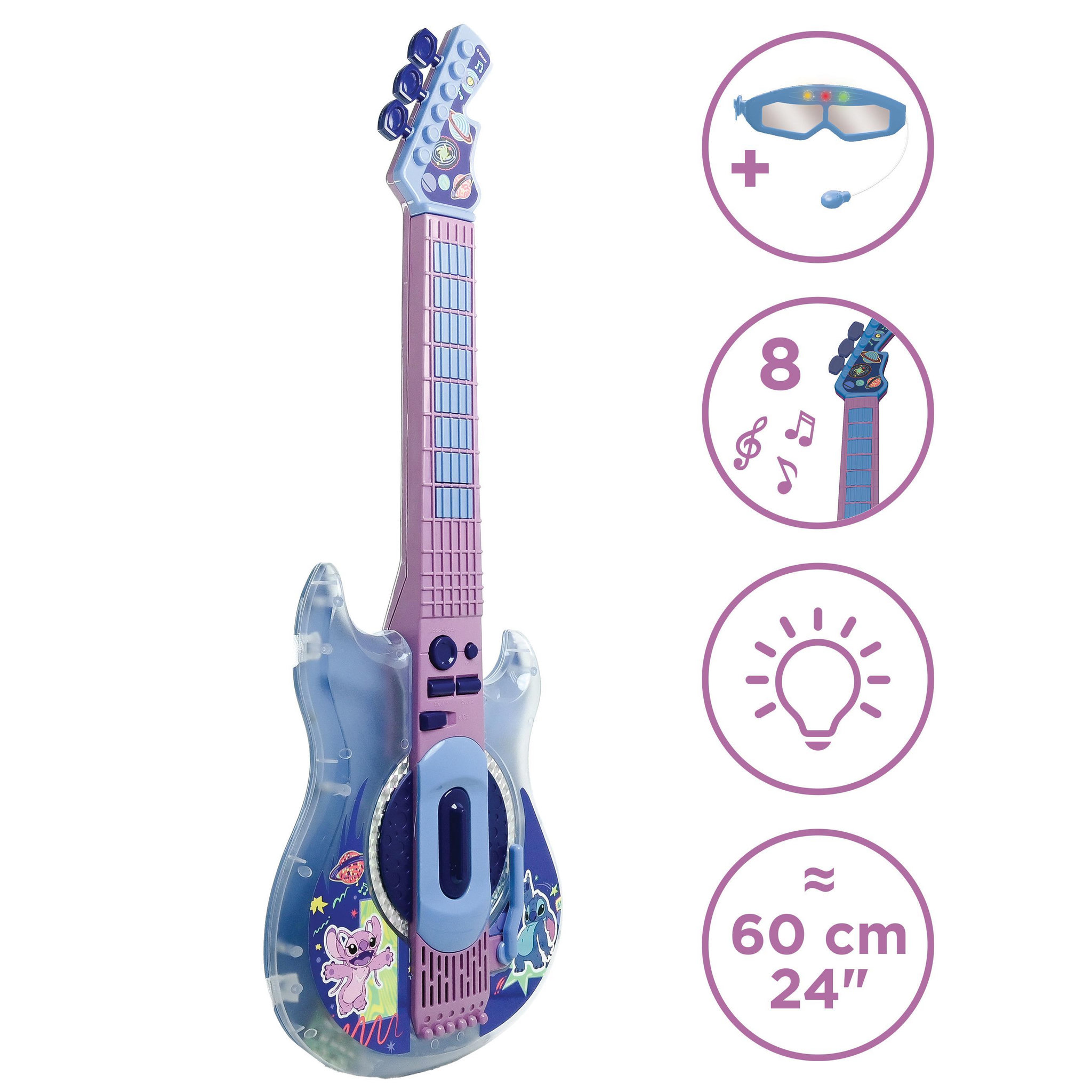 Voir la diapositive 2 : Lexibook Guitare Électronique Lumineuse avec lunettes et micro Stitch