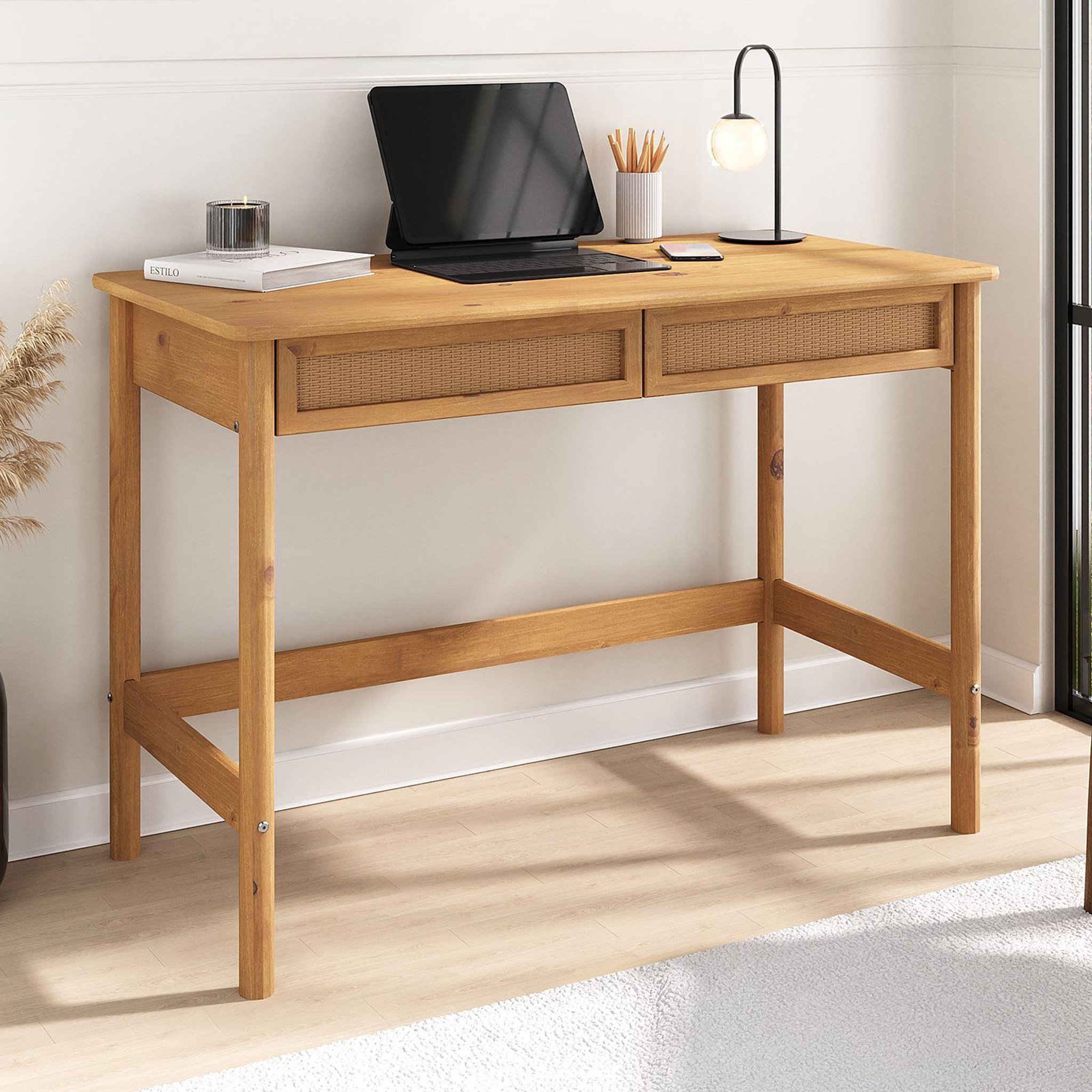 Voir la diapositive 3 : IDIMEX Bureau rodrigo h 76 cm avec 2 tiroirs en bois massif