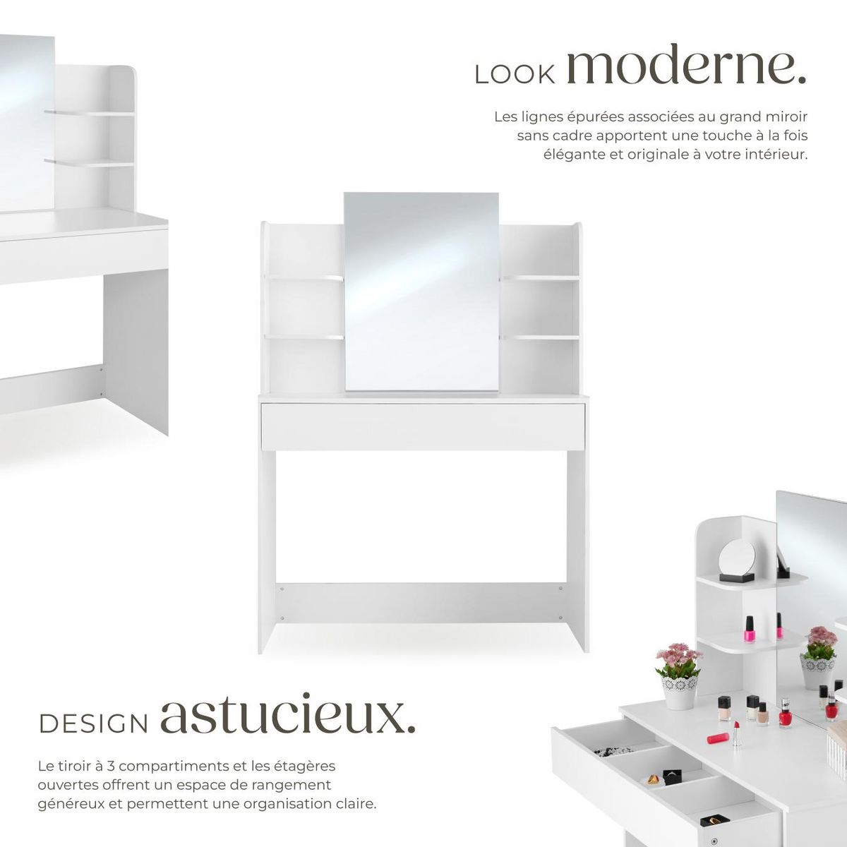 tectake Coiffeuse au look moderne blanc