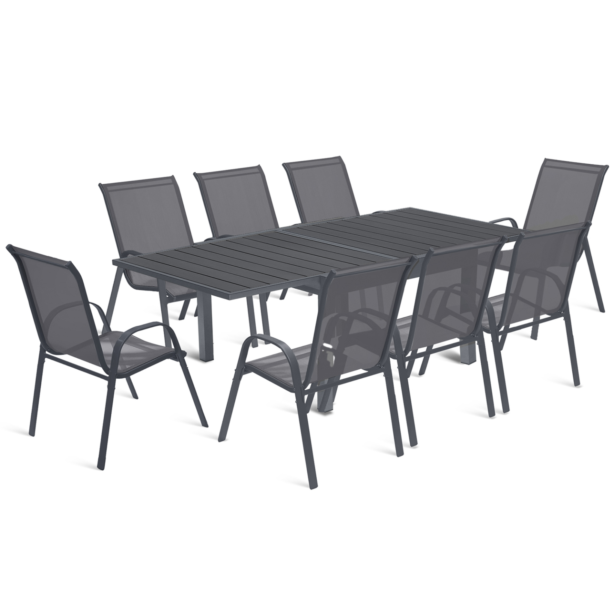 ID MARKET Salon de jardin poly table extensible 90-180 cm et 8 chaises gris foncé