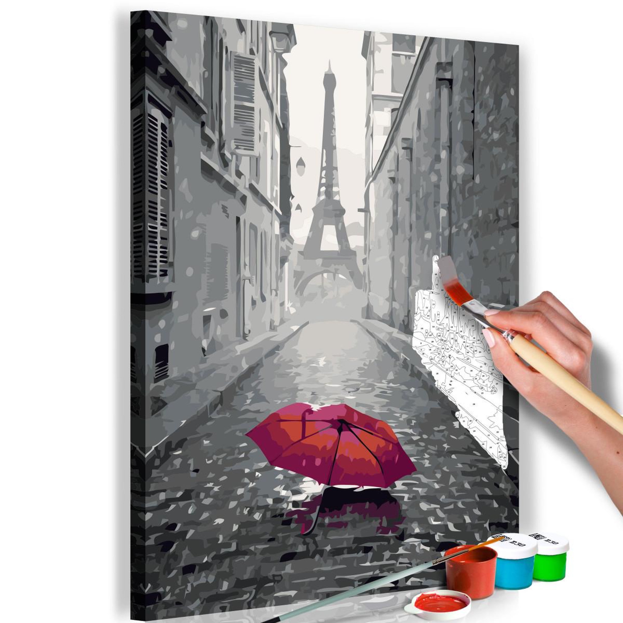 Voir la diapositive 1 : Paris Prix Tableau à peindre soi-même  paris parapluie rouge  40x60cm