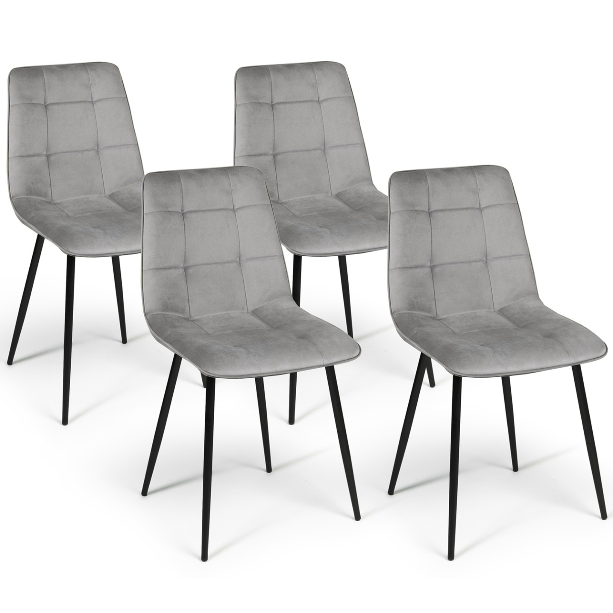 ID MARKET Lot de 4 chaises mila en velours gris clair pour salle à manger