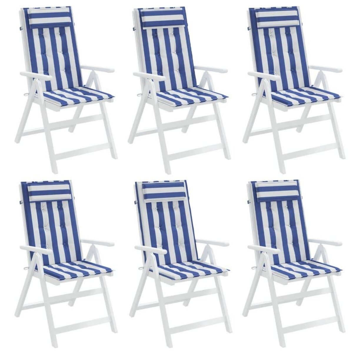 VIDAXL Coussins de chaise a dossier haut lot de 6 rayures bleu/blanc
