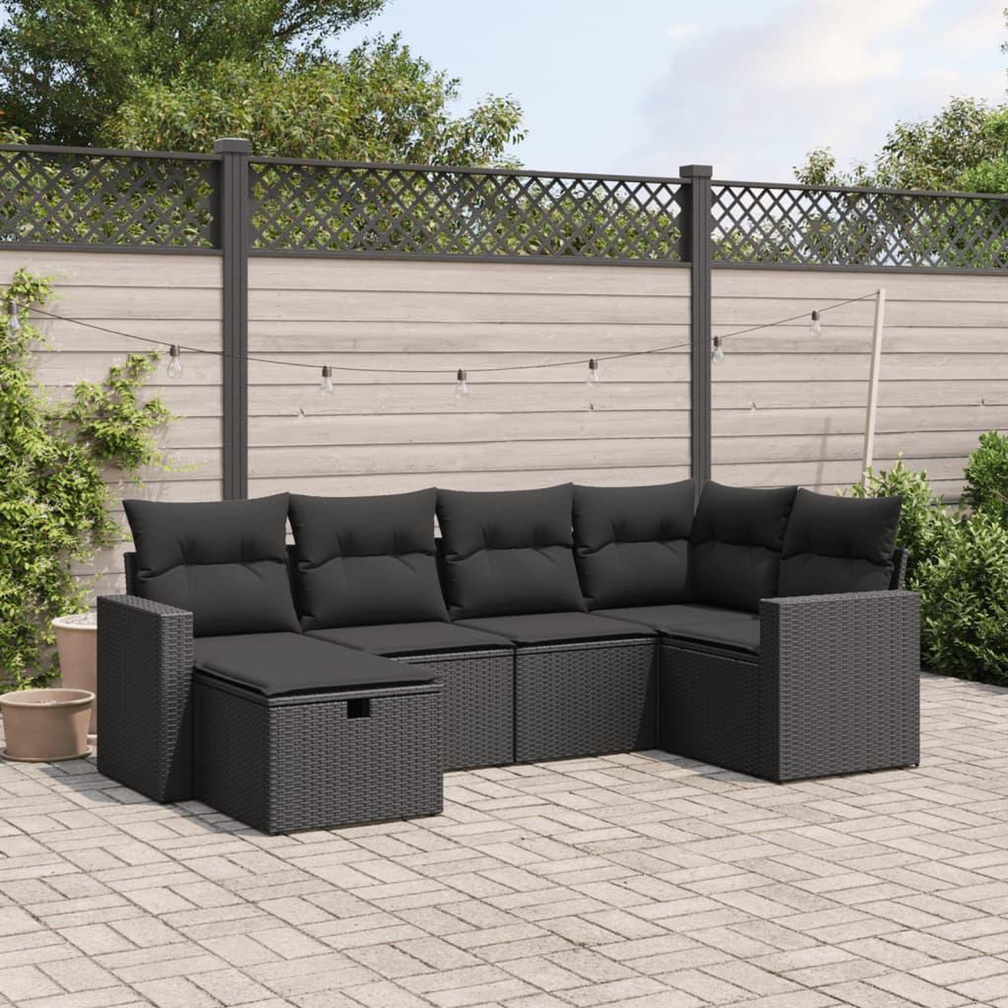 VIDAXL Salon de jardin 6 pcs avec coussins noir resine tressee