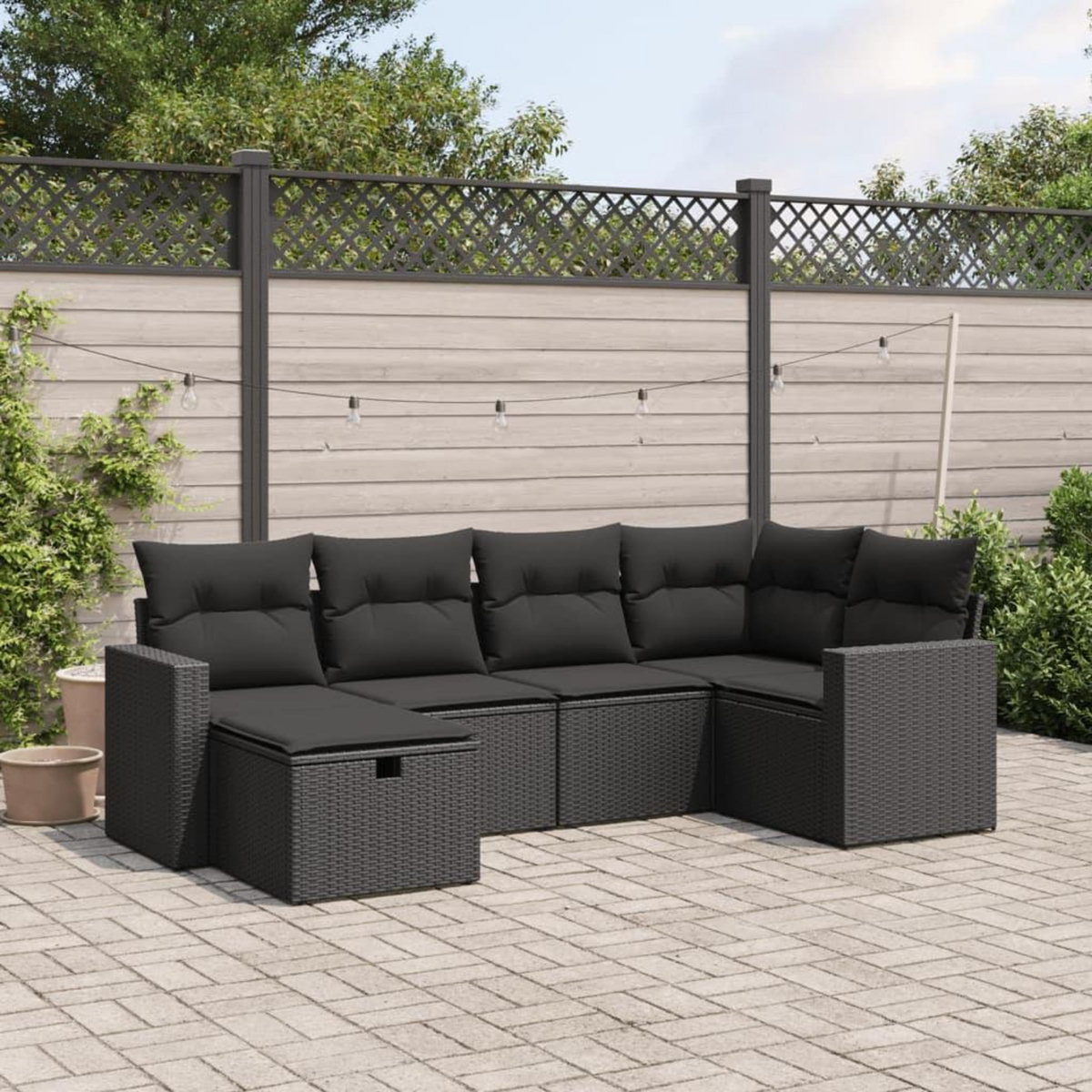 VIDAXL Salon de jardin 6 pcs avec coussins noir resine tressee