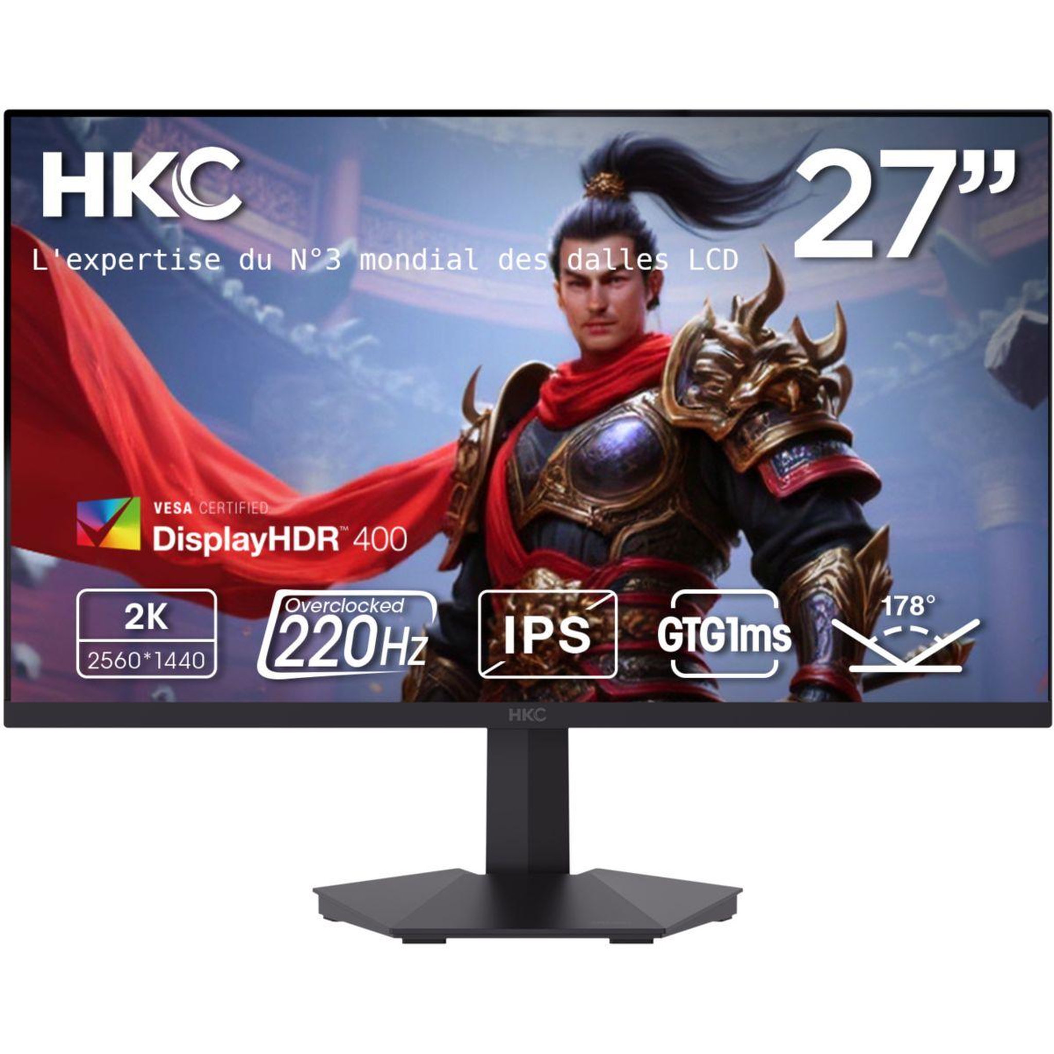 HKC Ecran pc gamer 27  qhd 200 hz fast ips hdr400 pied ergonomique - g27h2p