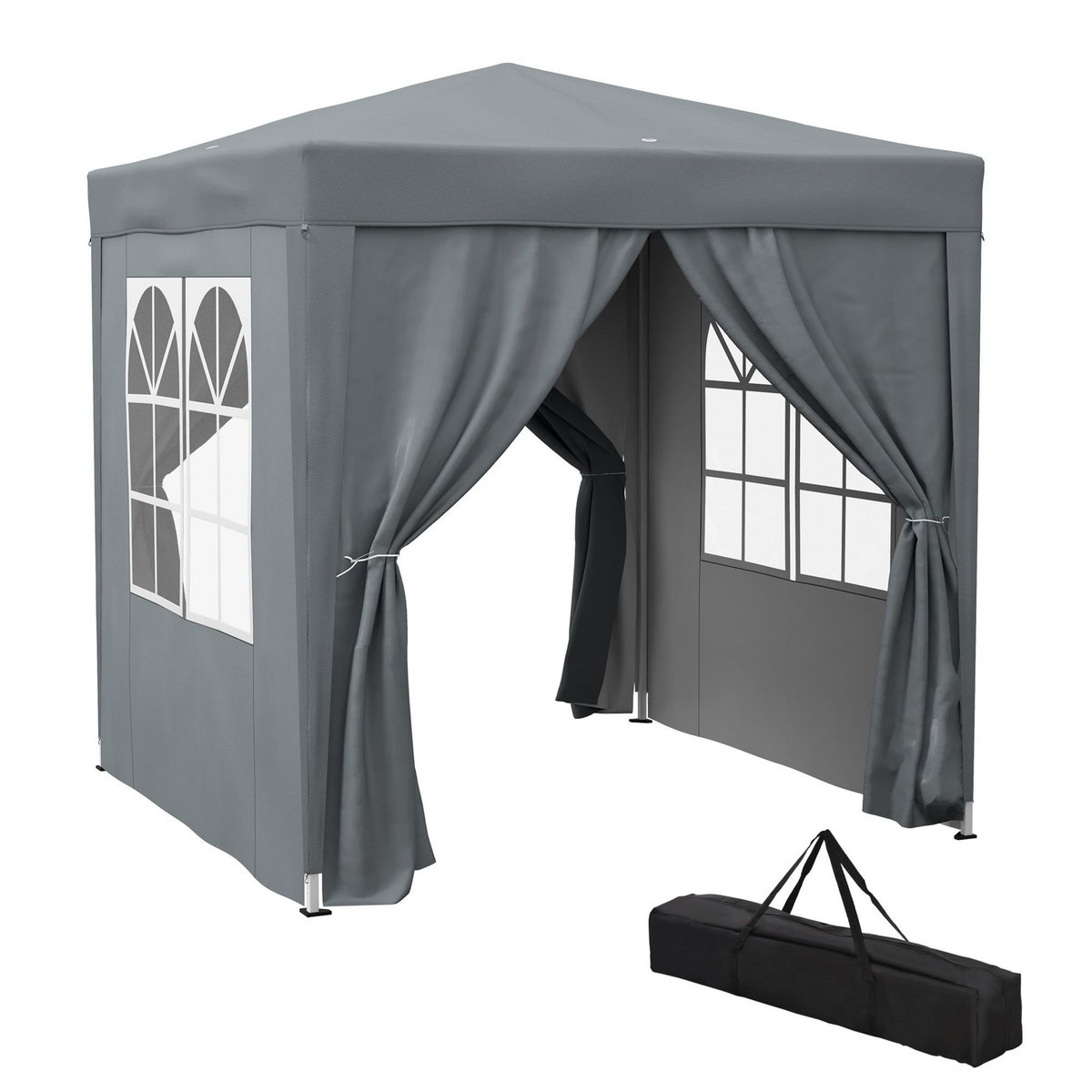 OUTSUNNY Tonnelle de jardin tente pliante barnum pop-up 2 x 2 m 4 parois latérales amovibles 2 fenêtres sac de transport gris