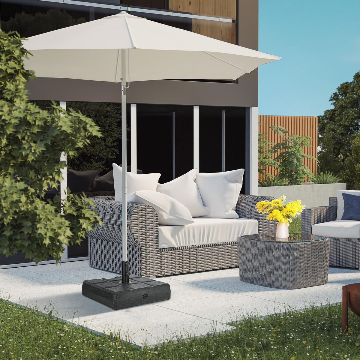 OUTSUNNY Pied de parasol carré base de lestage dim. 49L x 49l x 36,5H cm HDPE aspect bois noir