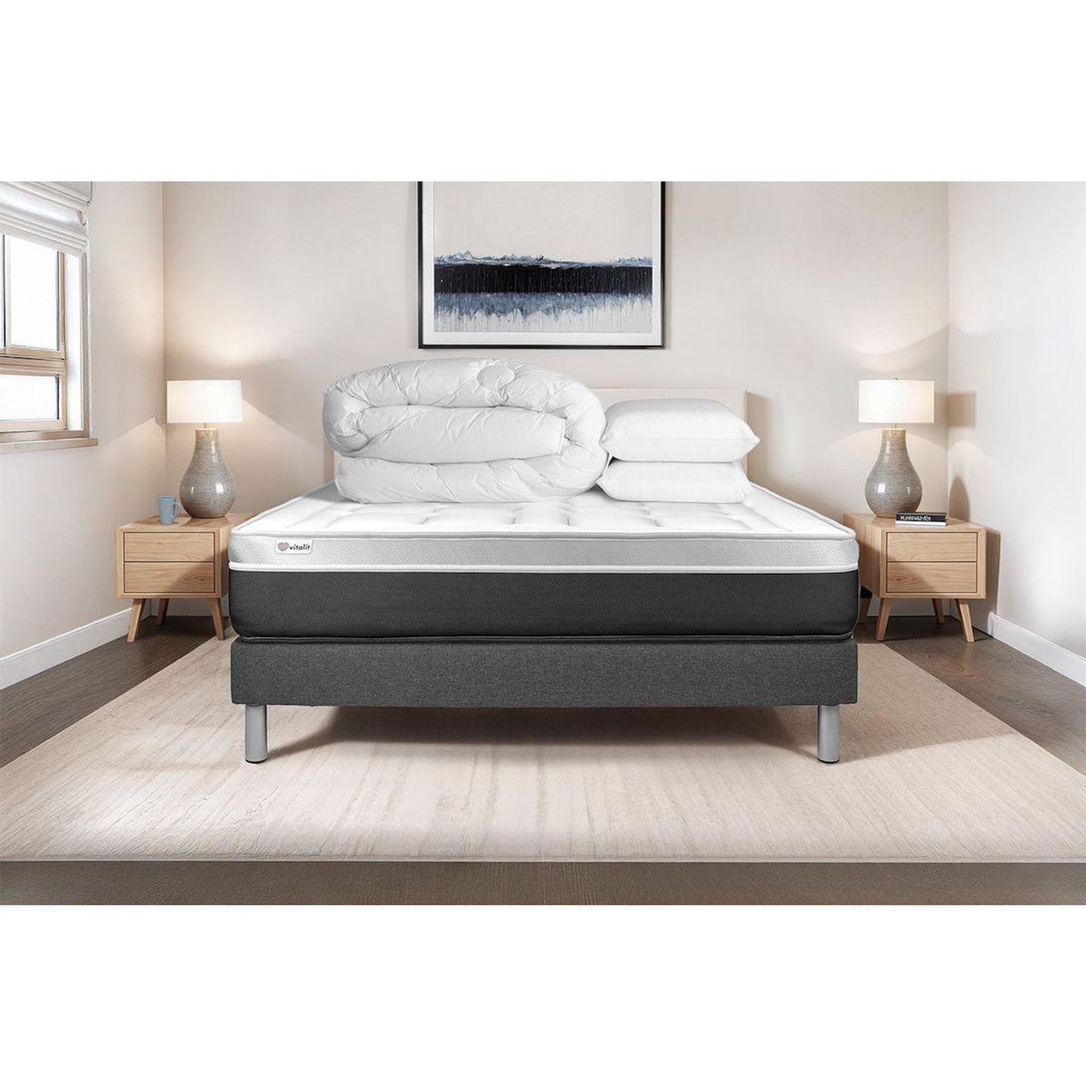 VITALIT Pack prêt à dormir VITAL SOFT 180 x 200 cm sommier Kit gris