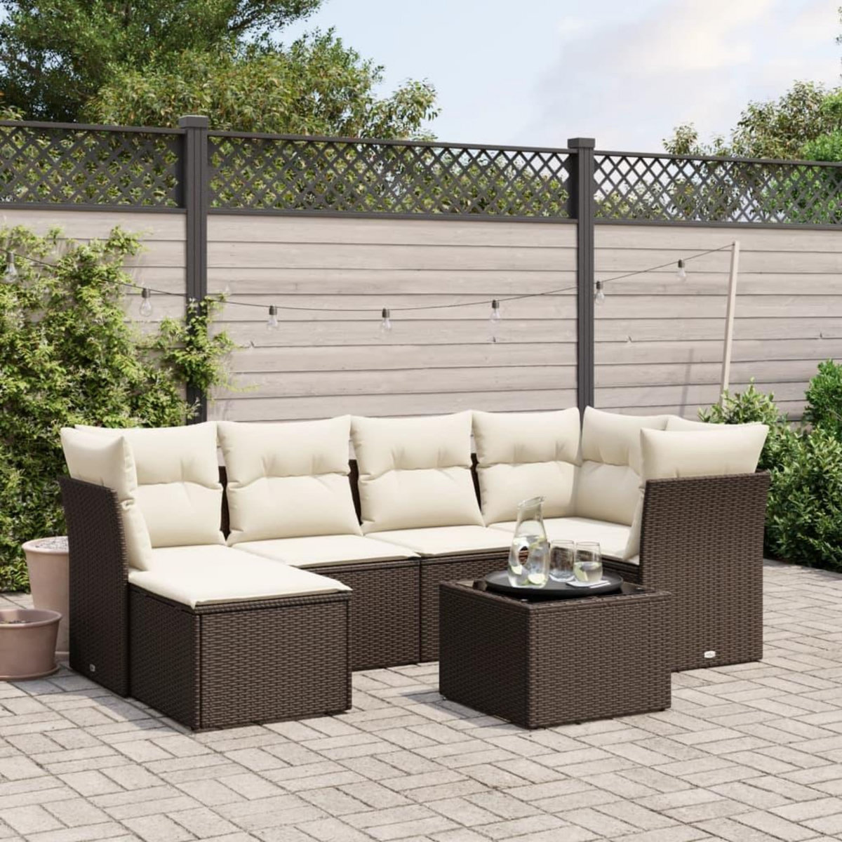 VIDAXL Salon de jardin avec coussins 7 pcs marron resine tressee