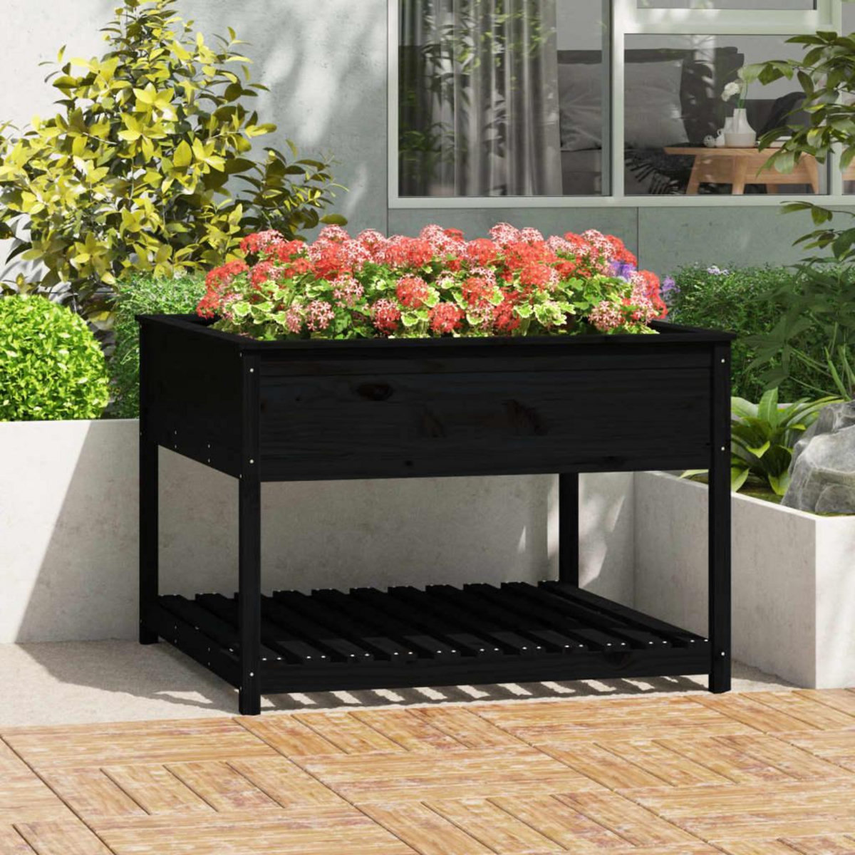 VIDAXL Jardiniere et etagere Noir 111,5x111,5x81 cm Bois massif de pin