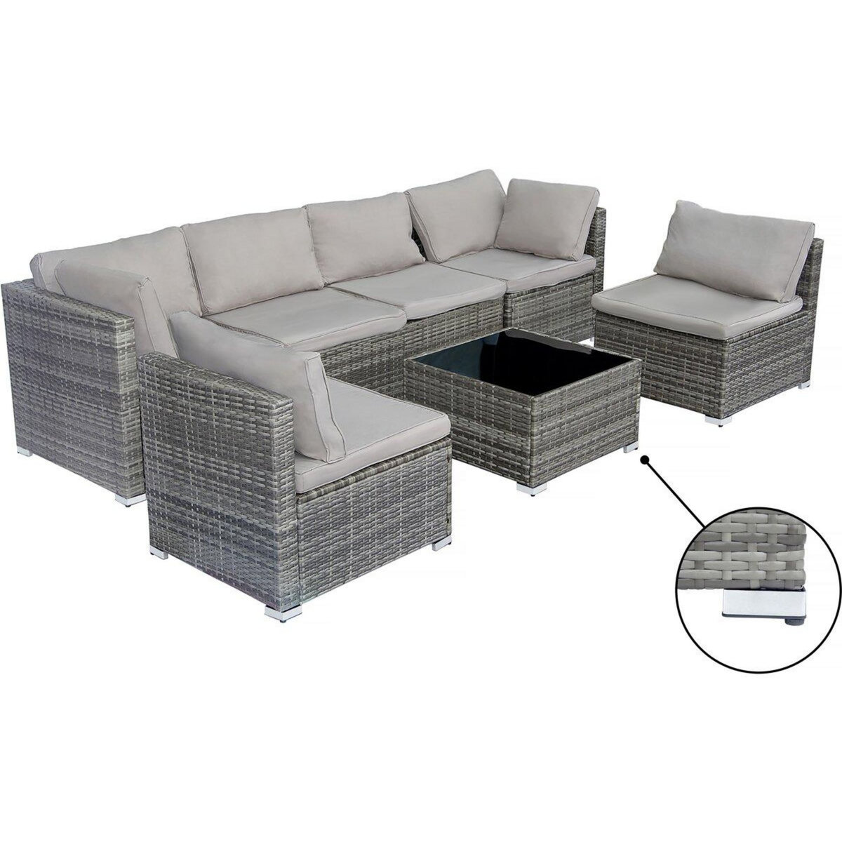 Habitat et Jardin Salon de jardin panoramique en résine tressée  Nelson  - 6 places - Gris