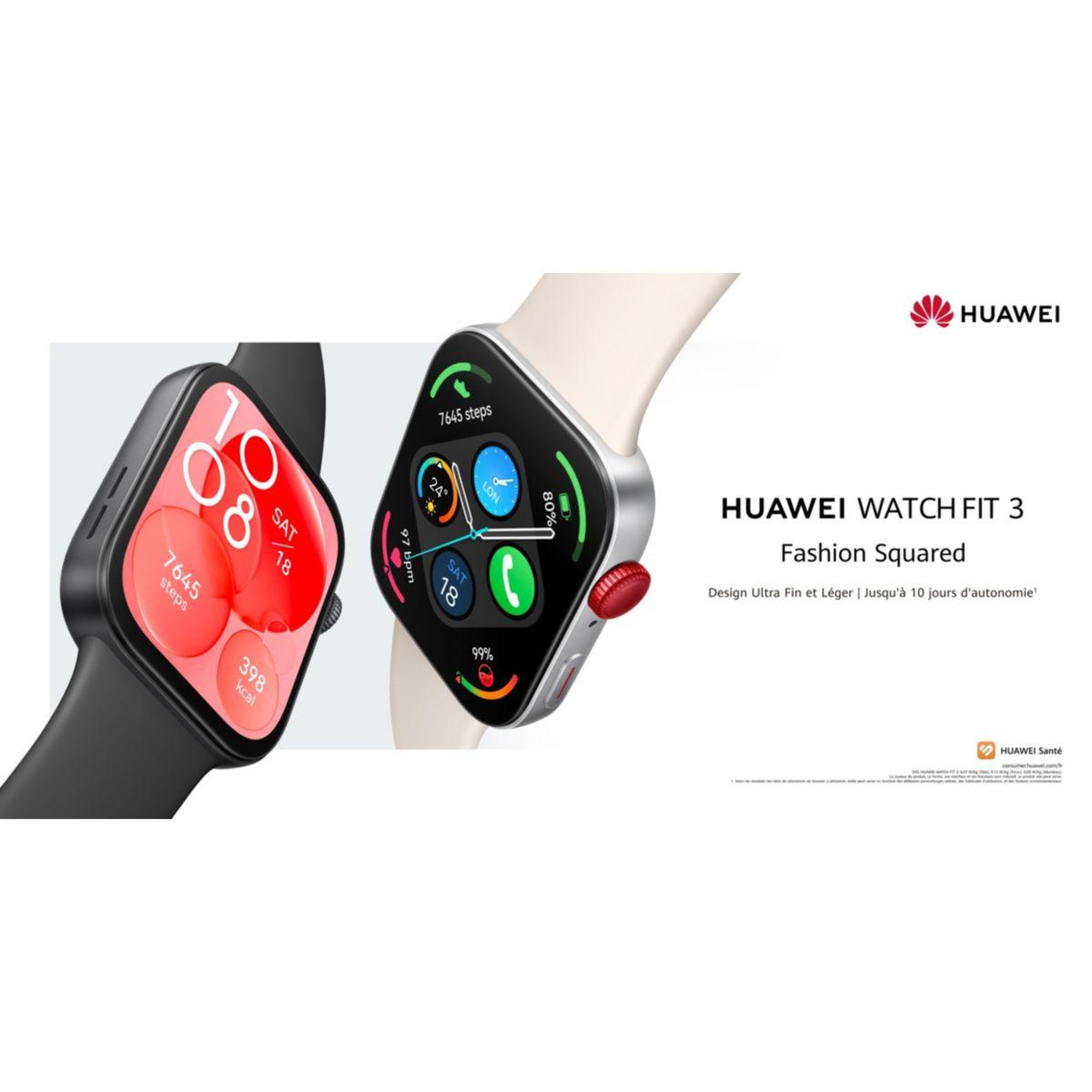 Voir la diapositive 4 : HUAWEI Montre connectée Pack Watch Fit 3 Noir + buds SE 2 Noir