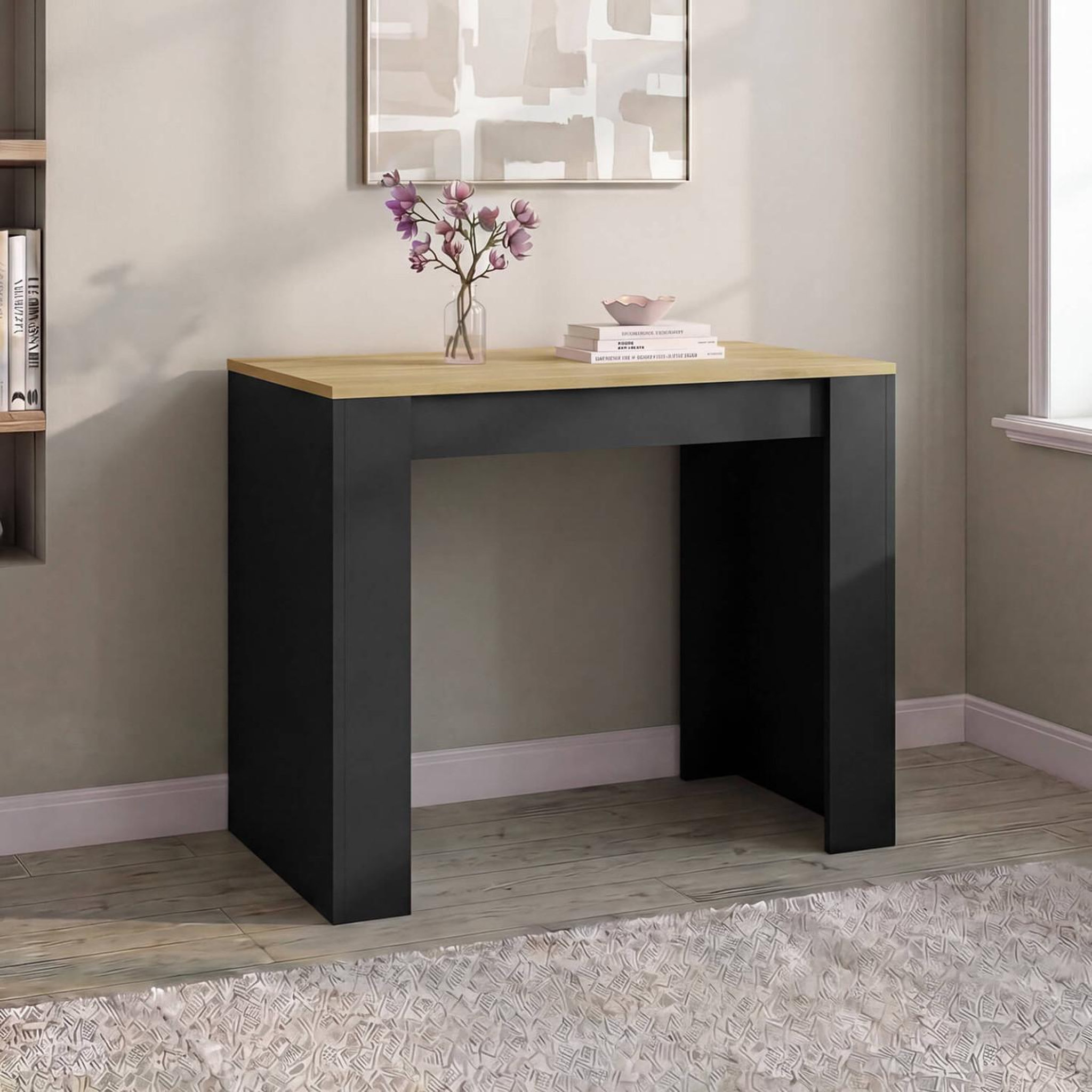 Voir la diapositive 3 : ID MARKET Table console extensible orlando 6 personnes 140 cm bois noir et façon hêtre