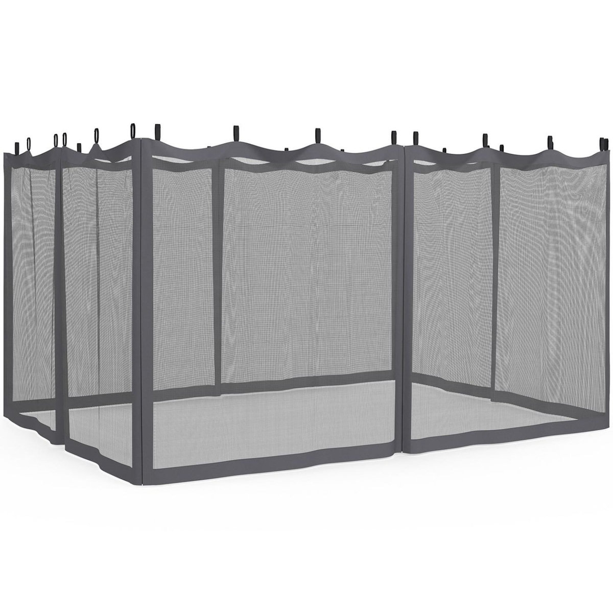 ID MARKET Lot de 4 moustiquaires pour pergola 3x4 gris zippés + crochets