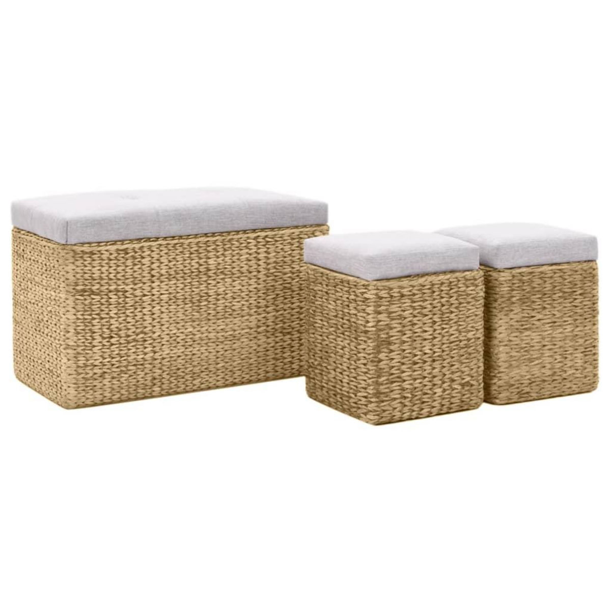 VIDAXL Banc avec 2 poufs Jacinthe d'eau Gris
