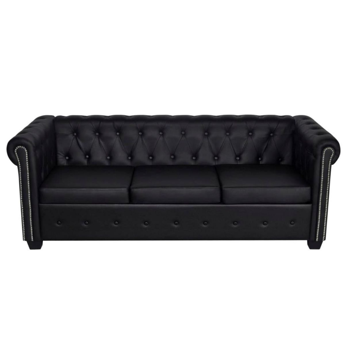 VIDAXL Canape Chesterfield a 3 places cuir synthetique noir