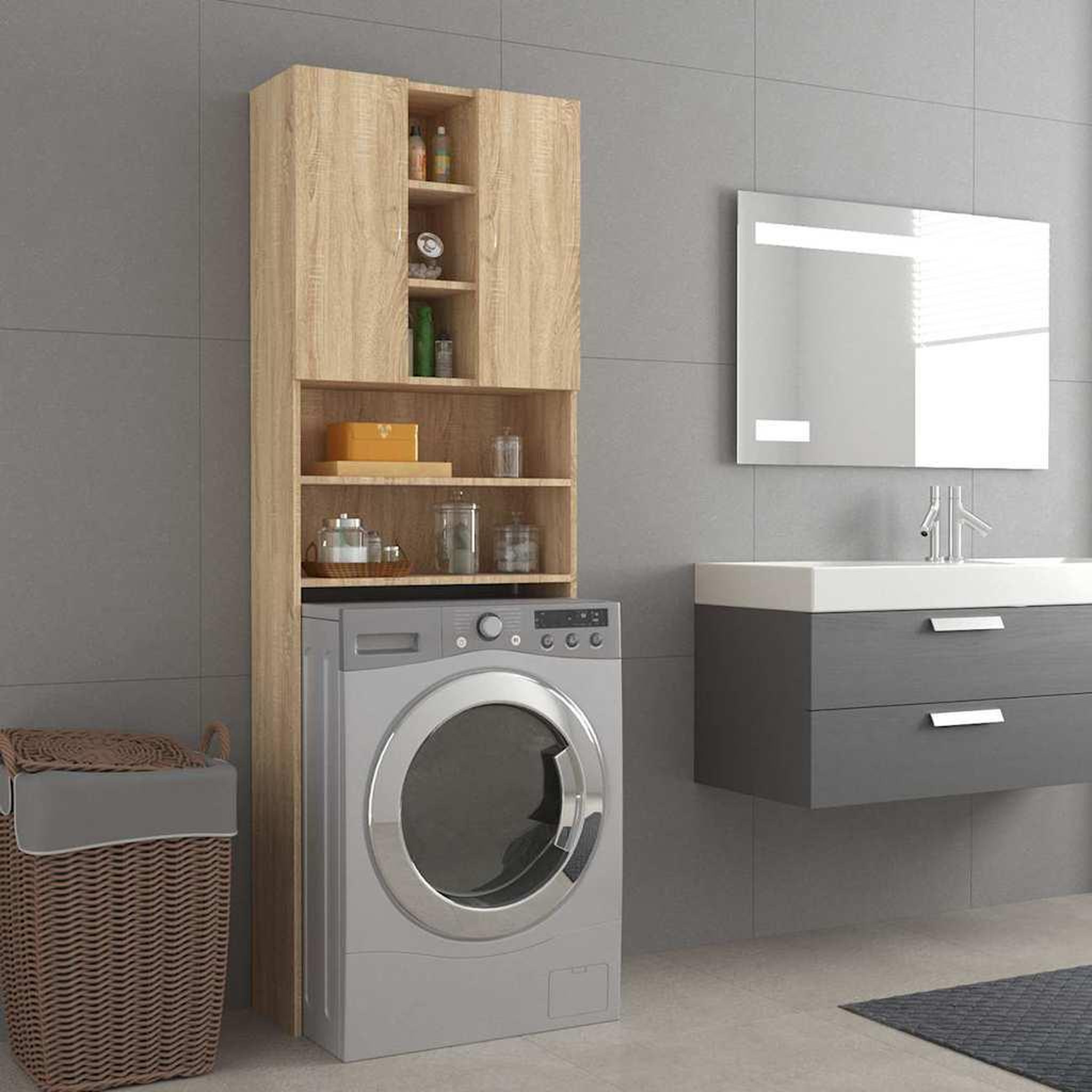 VIDAXL Meuble pour machine a laver Chene sonoma 64x25,5x190 cm