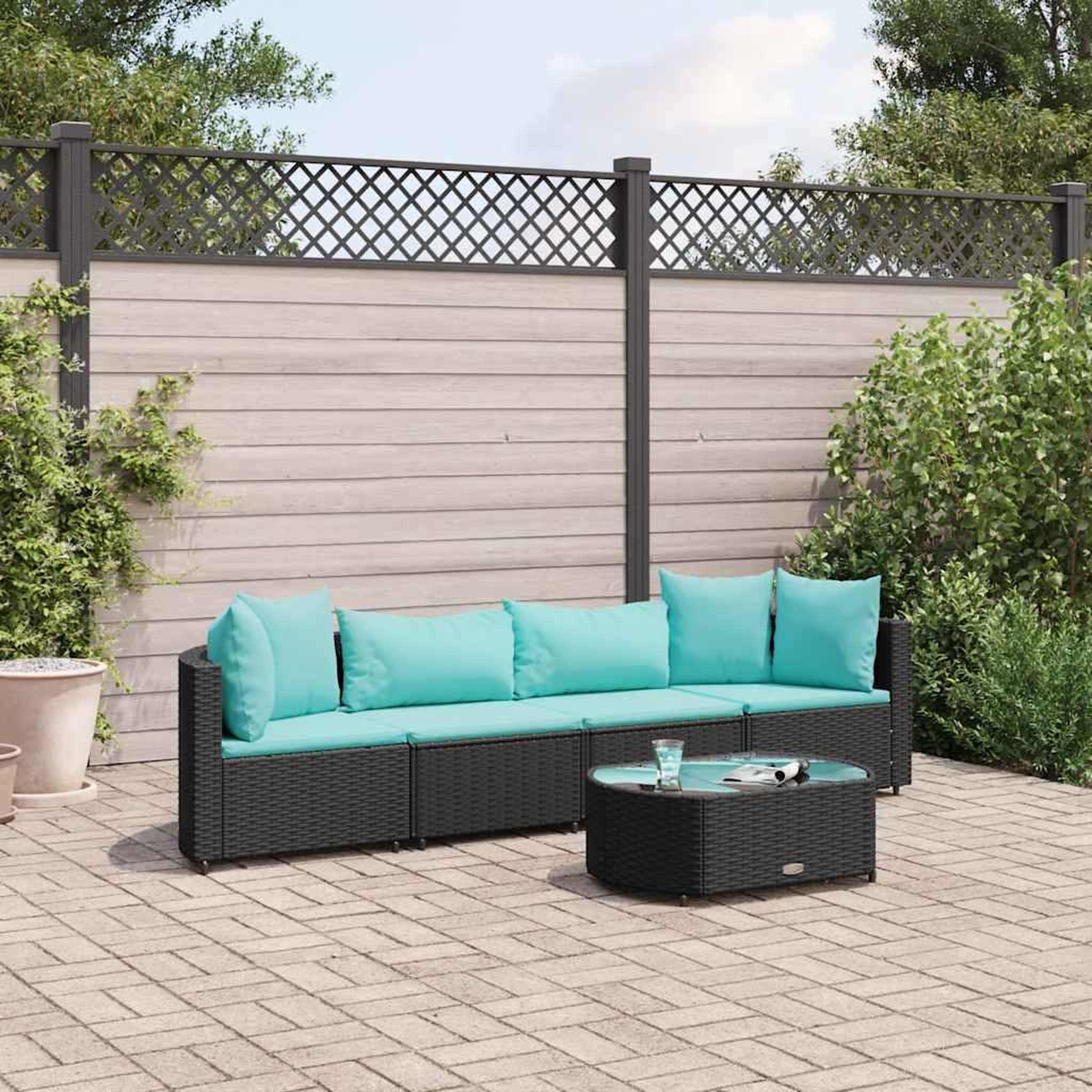 VIDAXL Salon de jardin 5 pcs avec coussins noir resine tressee