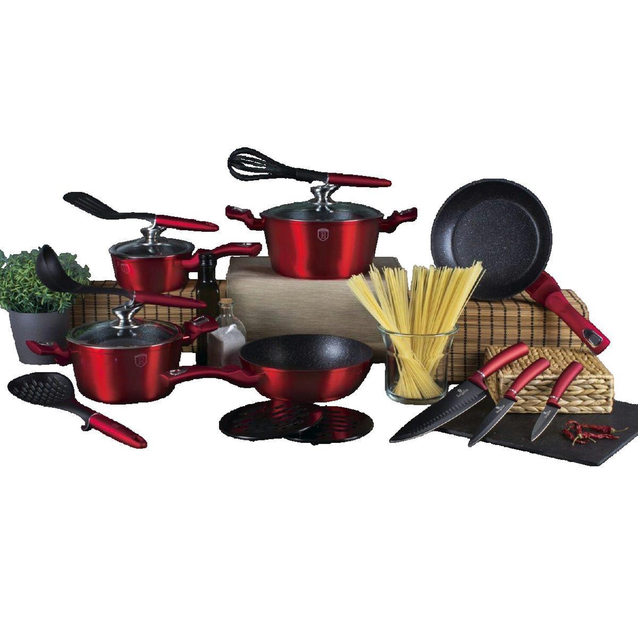 Voir la diapositive 3 : BERLINGER HAUS Batterie de cuisine Berlinger-Haus Burgundy aluminium forgé design élégant