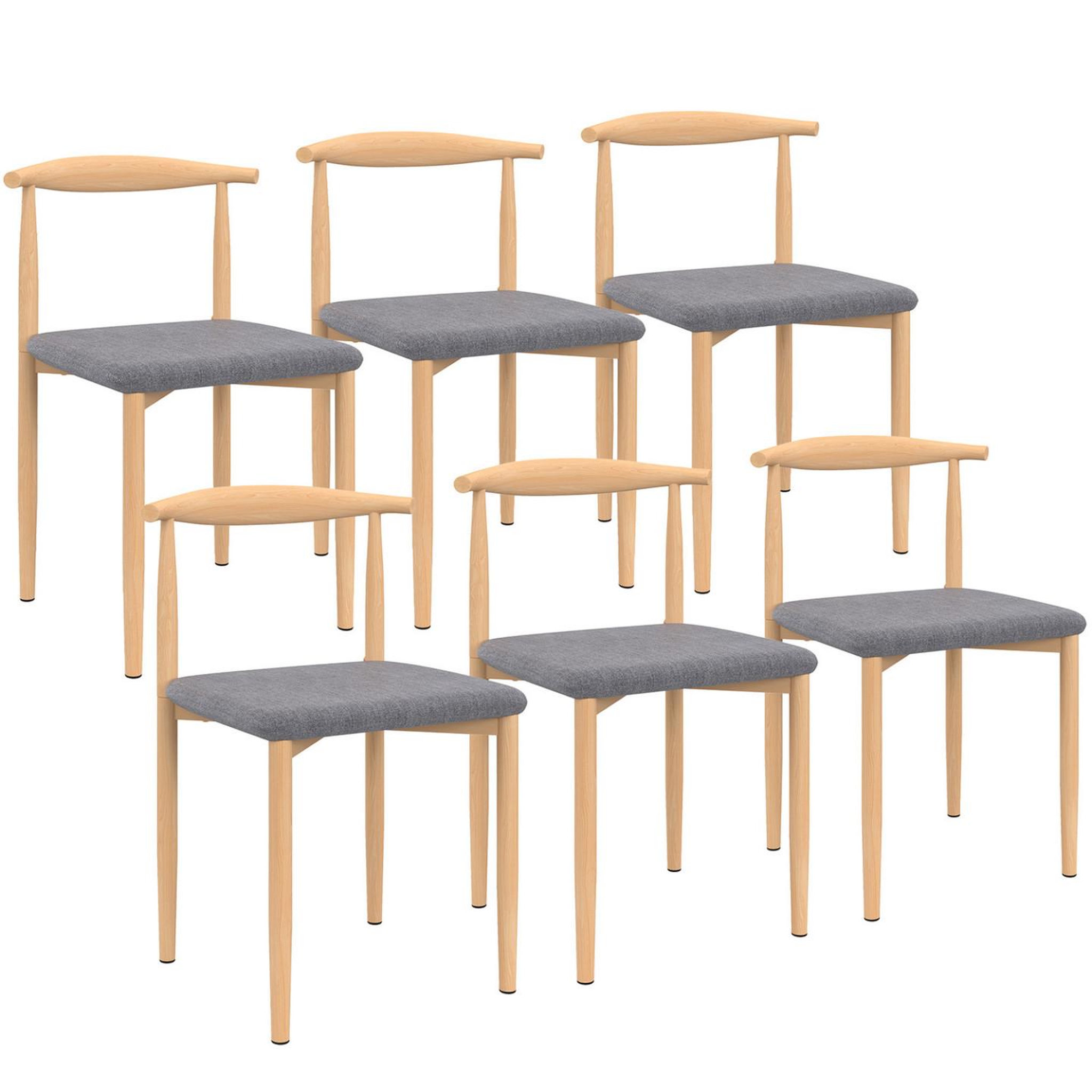 ID MARKET Lot de 6 chaises noe en imitation bois et assise en tissu gris clair pour salle à manger