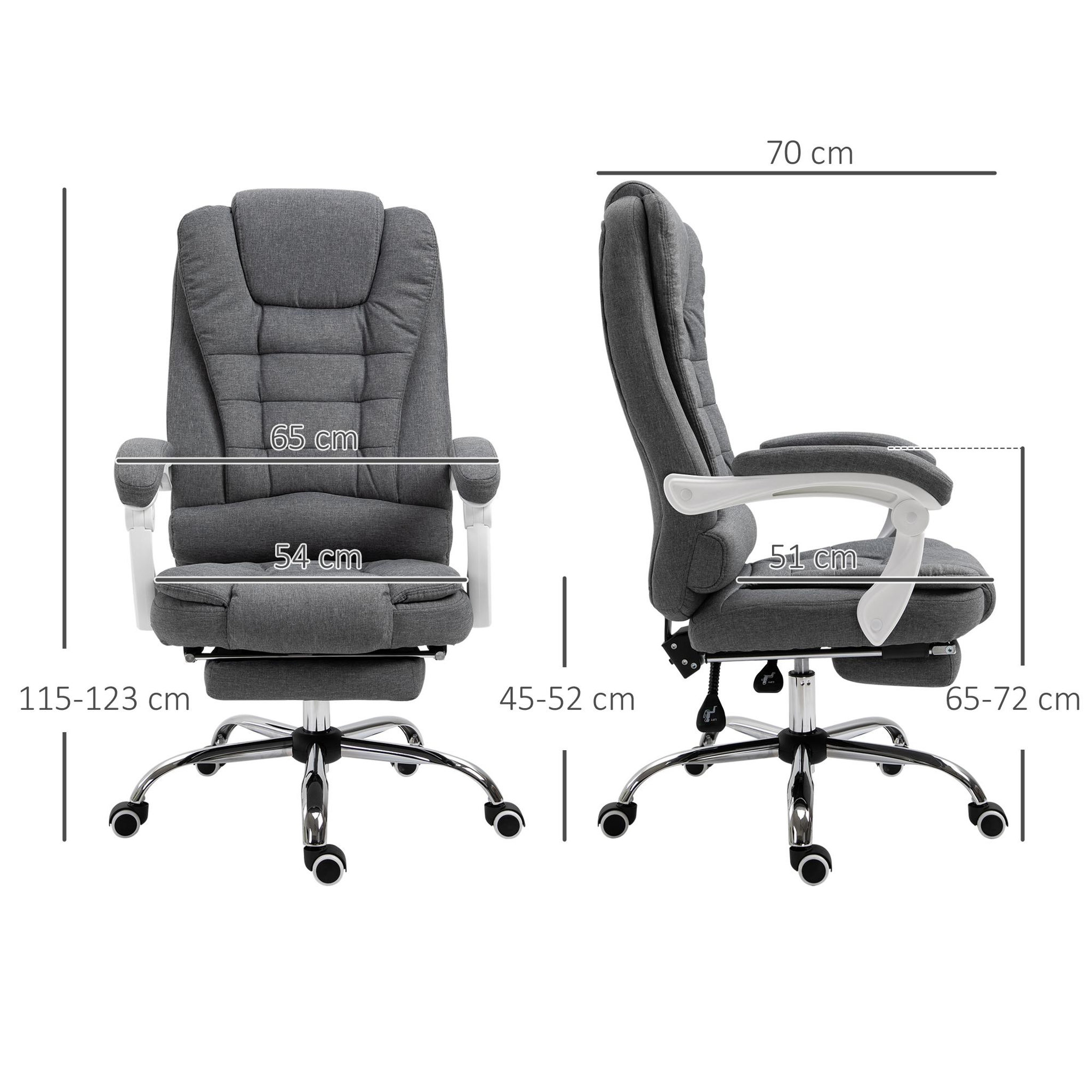 Voir la diapositive 3 : VINSETTO Fauteuil de bureau manager grand confort repose-pied dossier inclinable accoudoirs rembourrés tissu aspect lin gris