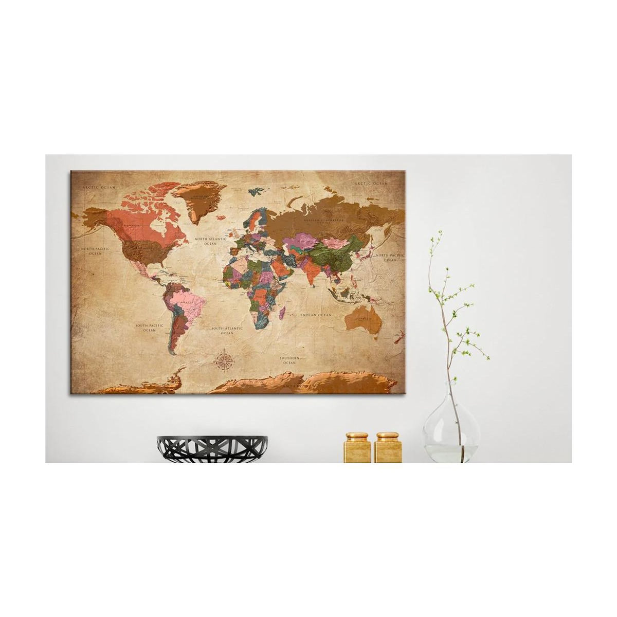Paris Prix Tableau Imprimé  World Map : Brown Elegance