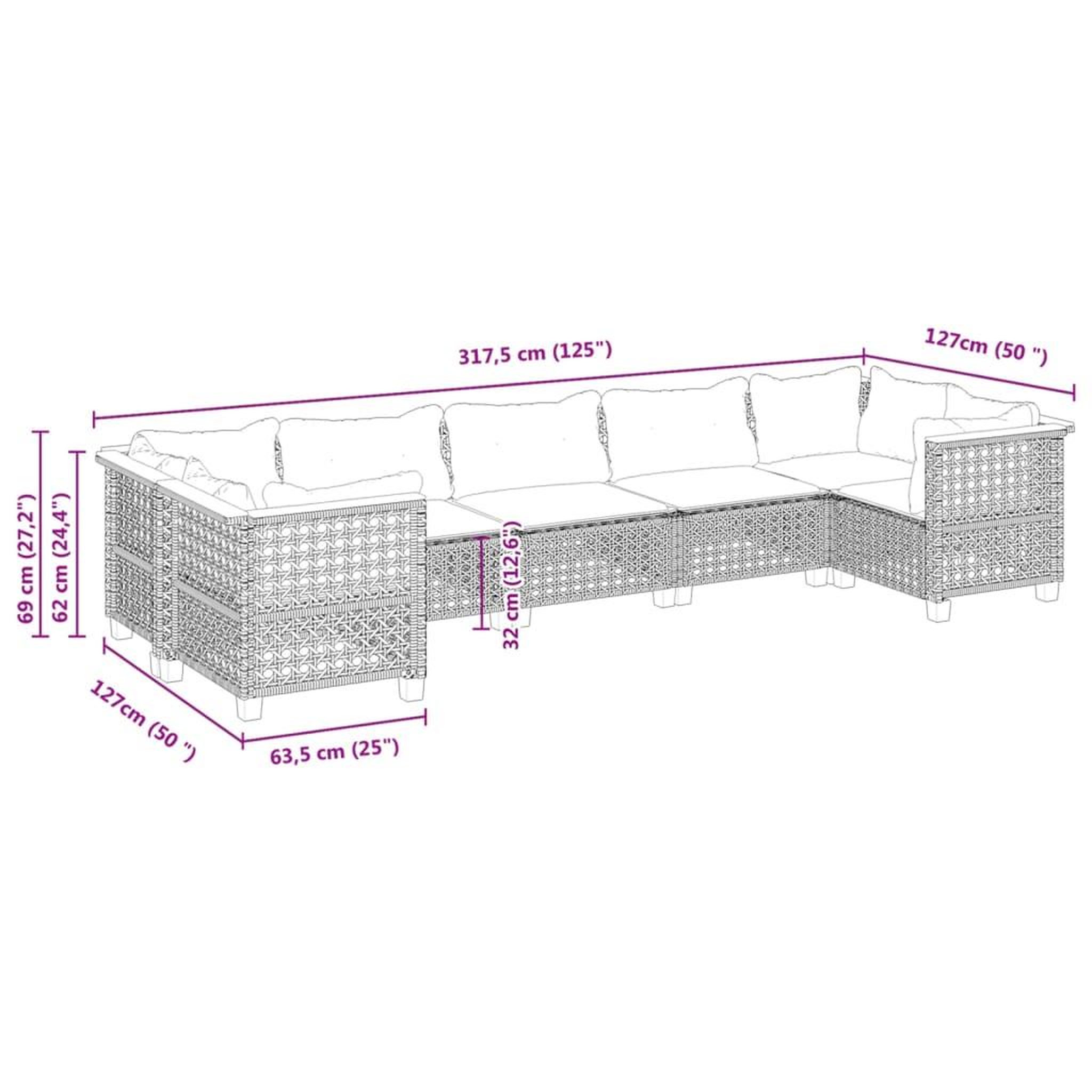Voir la diapositive 6 : VIDAXL Salon de jardin avec coussins 7 pcs gris resine tressee