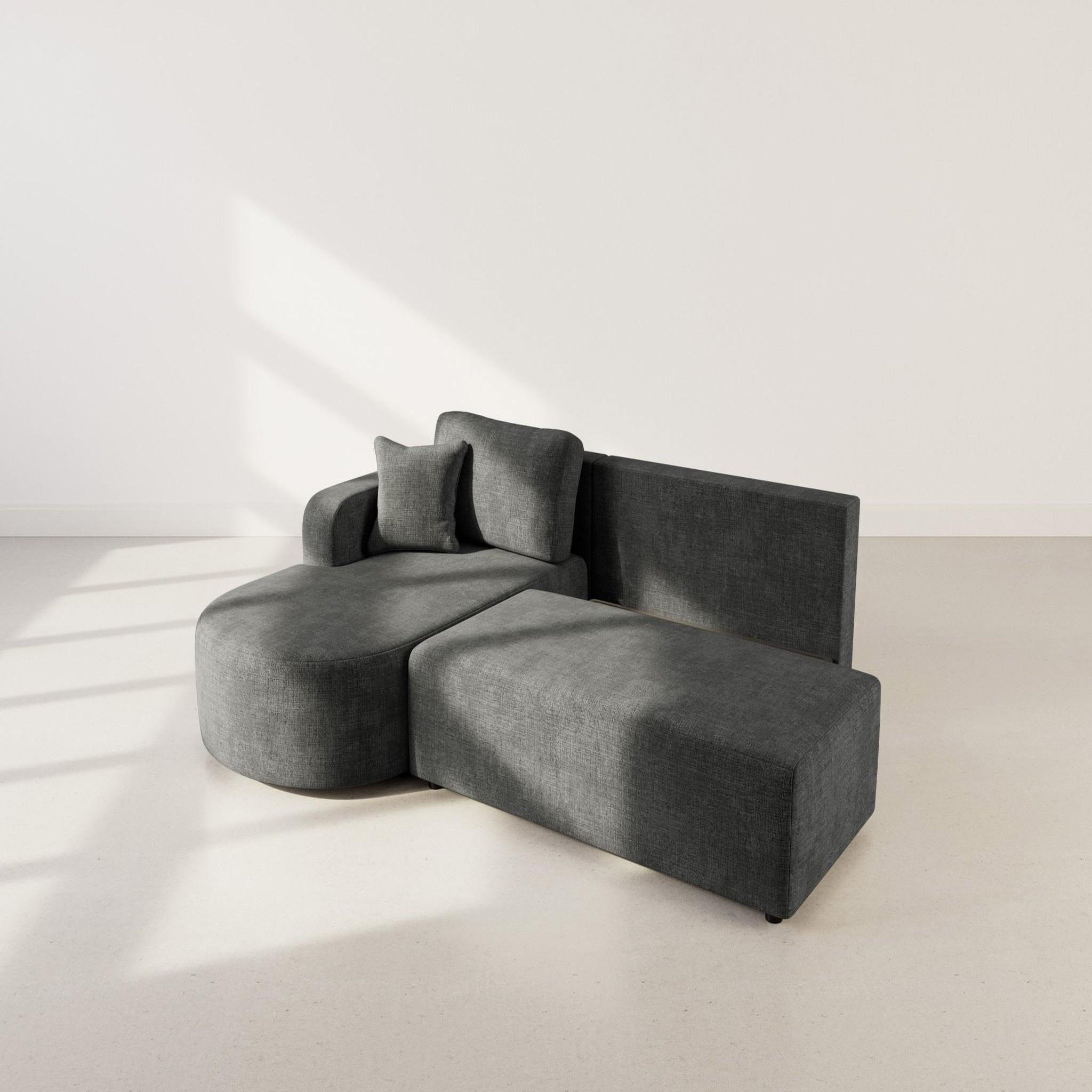 Voir la diapositive 3 : BEST MOBILIER Miro - canapé d'angle gauche 4 places convertible avec coffre en velours texturé