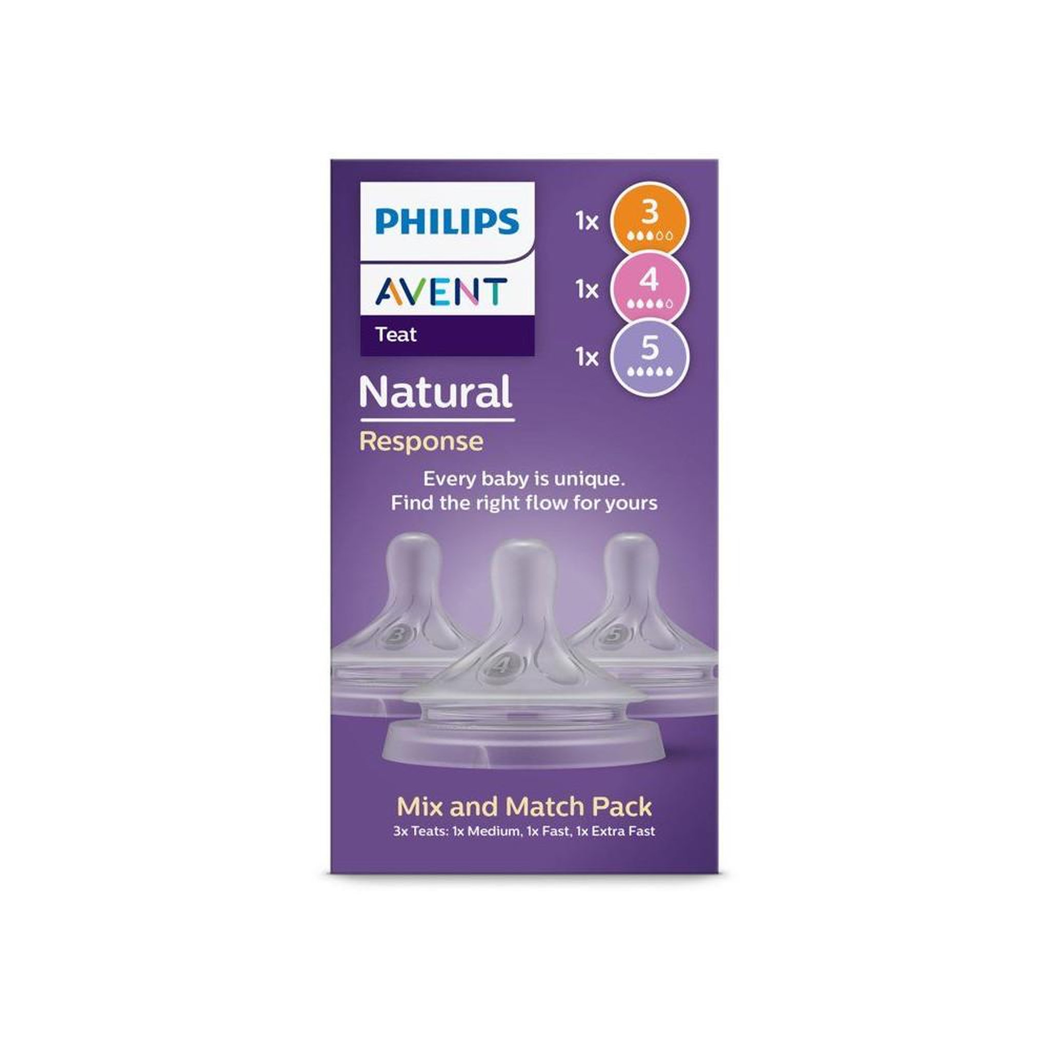 Voir la diapositive 4 : Philips Avent Lot de 3 tétines natural response silicone débits 3 4 5 pour biberon