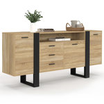 ID MARKET Buffet 180 cm PHOENIX XXL 3 portes et 3 tiroirs avec niche bois et noir