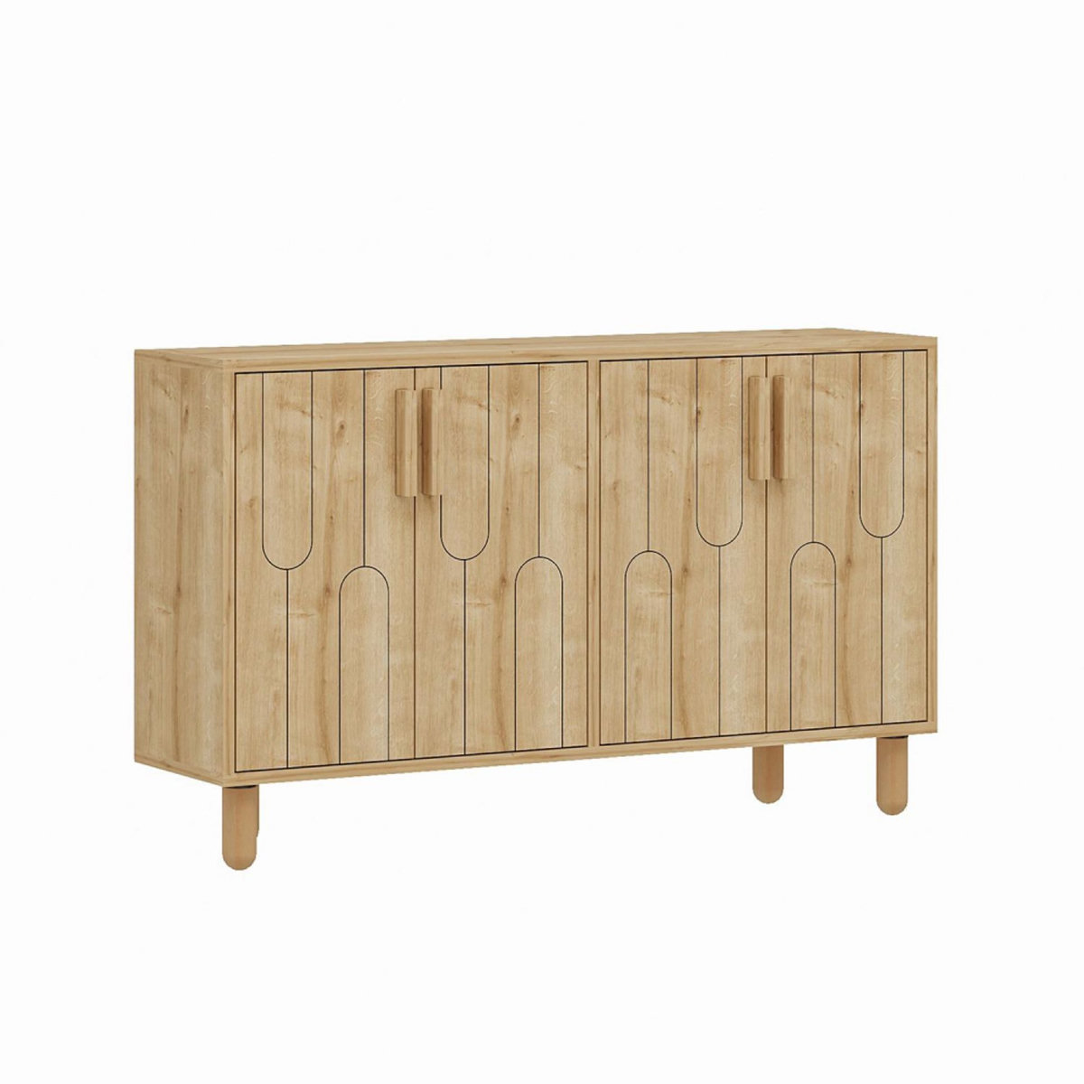 CONCEPT USINE Buffet 4 portes aspect bois design graphique120x73cm VINCI