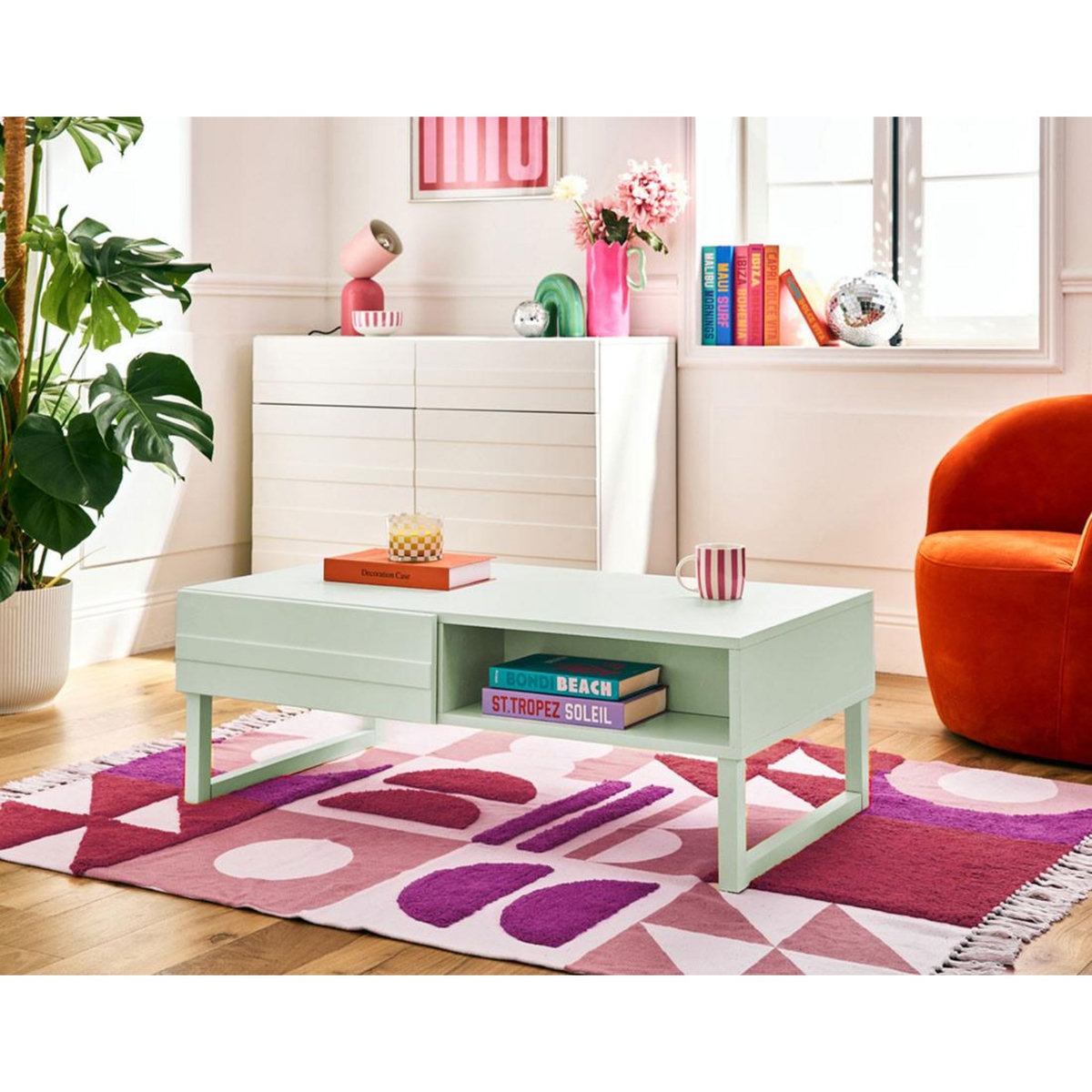 BEST MOBILIER Sofia - table basse - vert sauge mat - 1 niche - 110 cm