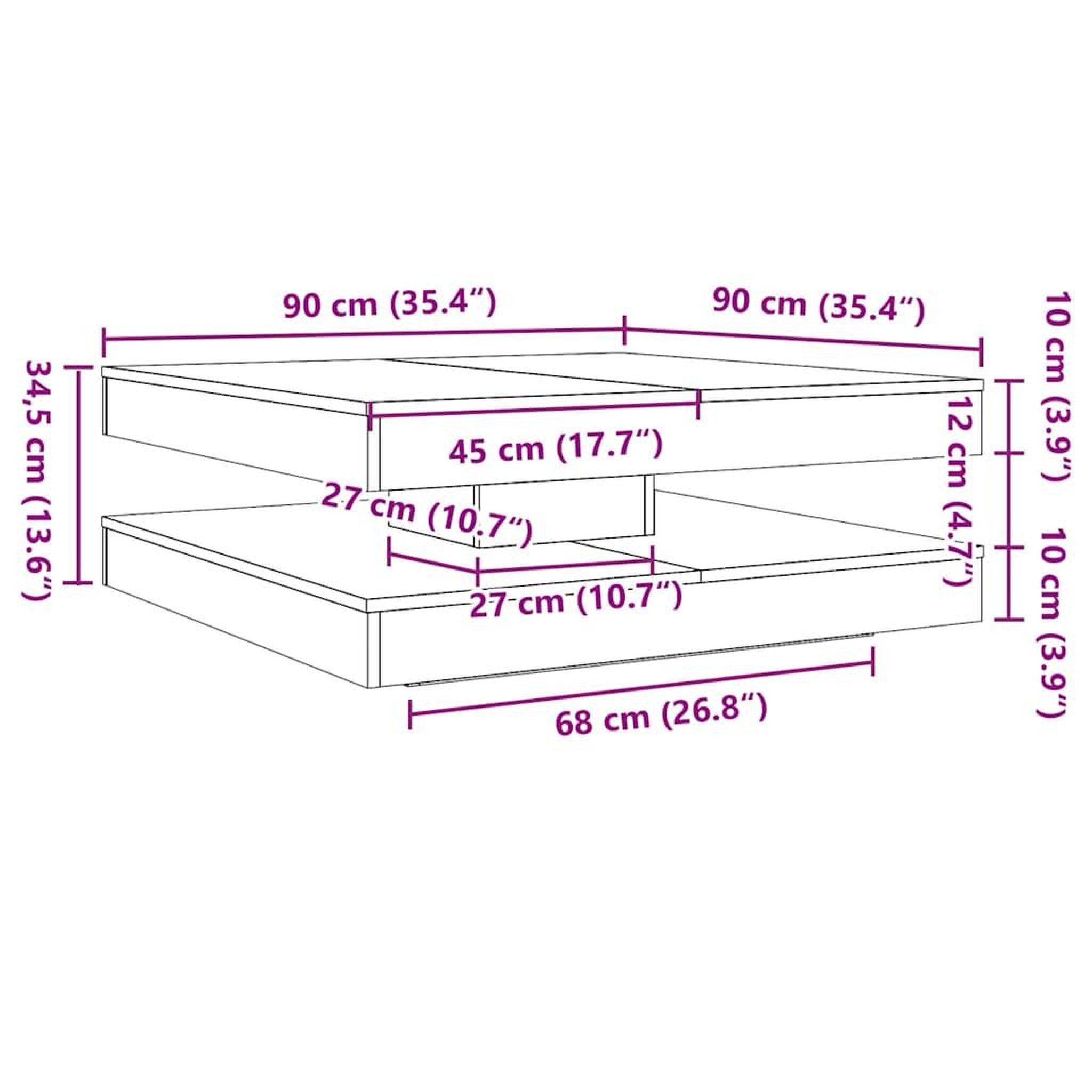 Voir la diapositive 6 : VIDAXL Table basse rotative a 360 degres sonoma gris 90x90x34,5 cm