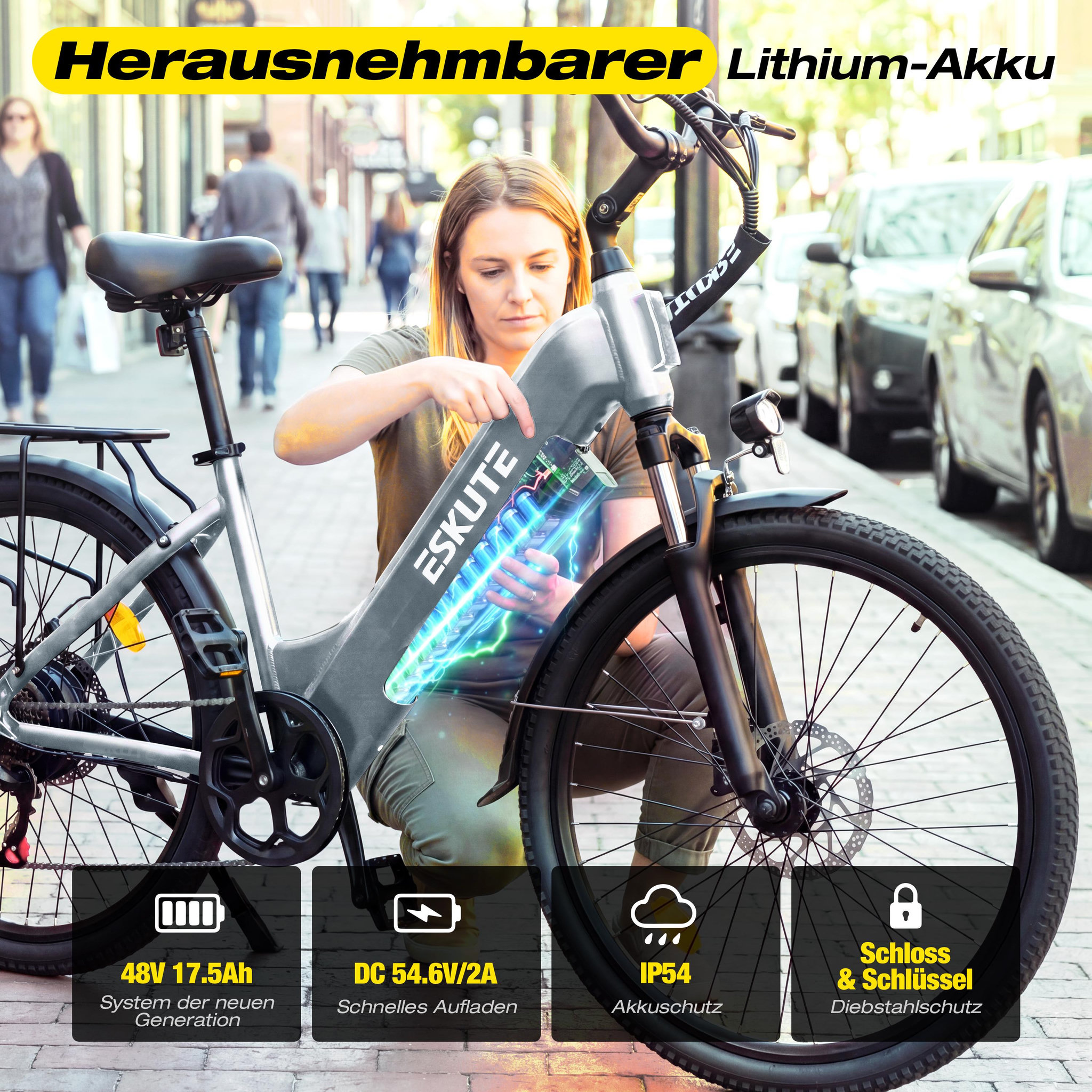 Voir la diapositive 6 : ESKUTE Vélo de ville électrique ESKUTE C202, Step-Through 26