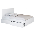 ID MARKET Lit double OMAHA 4 tiroirs sur roulettes avec tête de lit et sommier 140 x 190 cm blanc