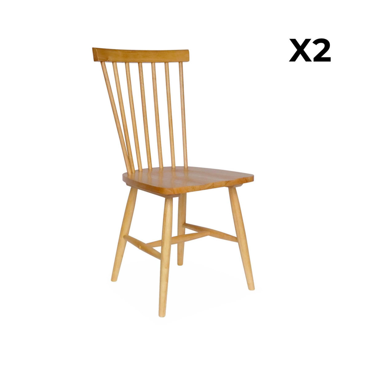 SWEEEK Lot de 2 chaises naturelles à barreaux en bois d'hévéa. ROMIE. L 50.8 x P 44.2 x H 90cm